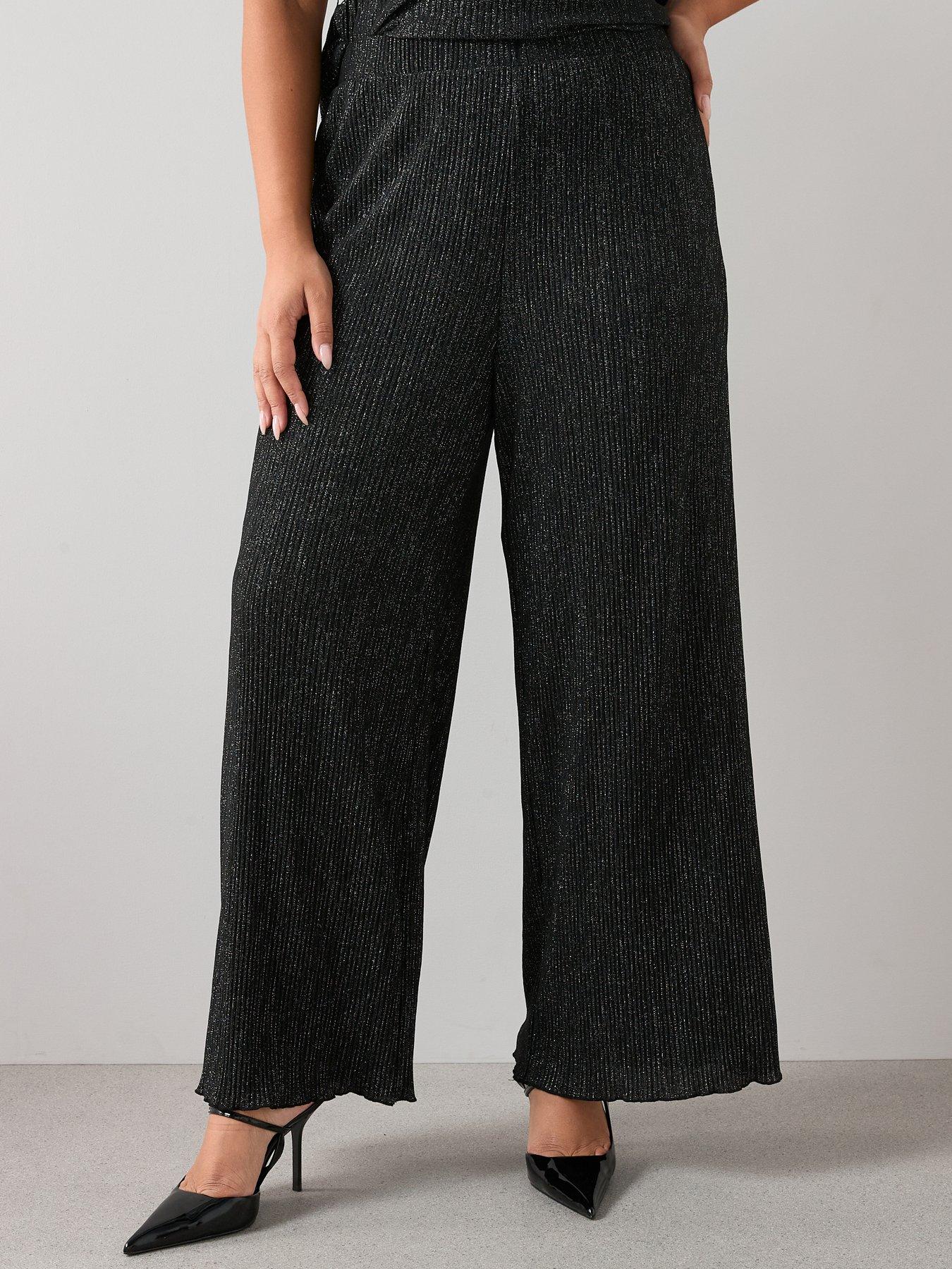 The Very Collection Curve Lurex Plisse Wide Leg Trouser