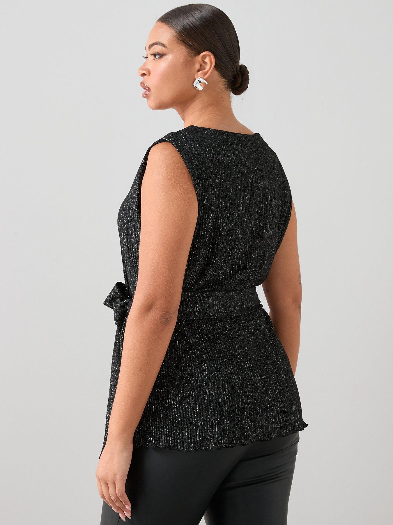 Image 2 of 7 of The Very Collection Curve Lurex Plisse Belted Tunic Top