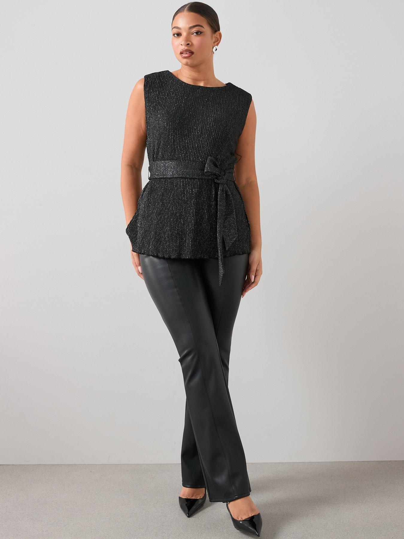 Image 6 of 7 of The Very Collection Curve Lurex Plisse Belted Tunic Top