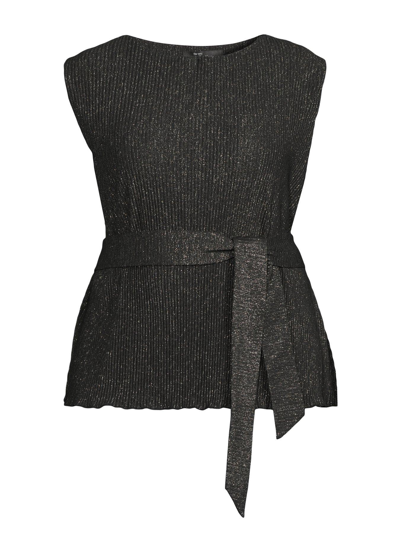 Image 7 of 7 of The Very Collection Curve Lurex Plisse Belted Tunic Top