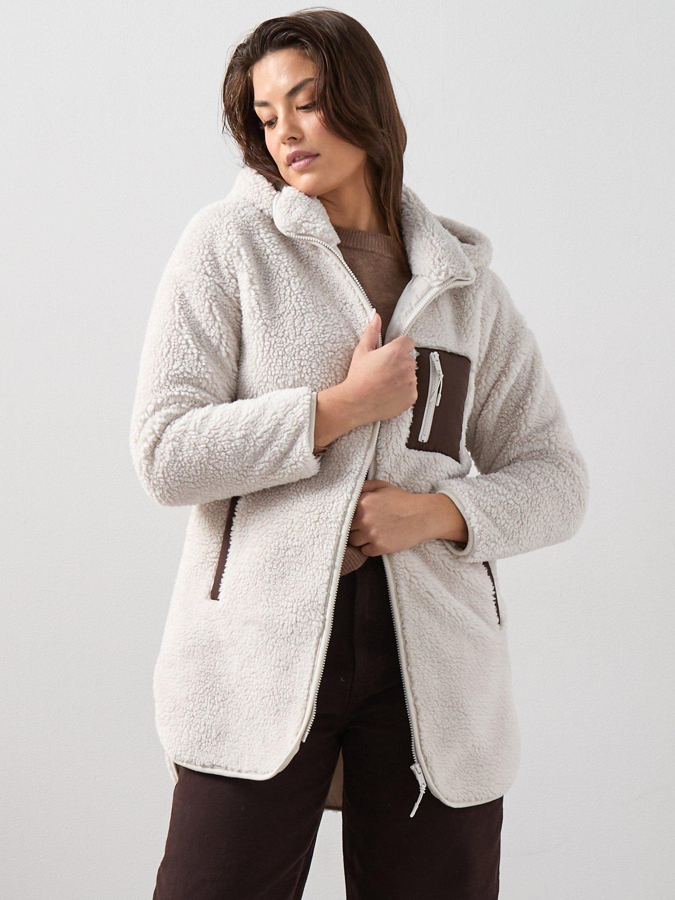 The Very Collection Curve Contrast Fleece Jacket - Beige