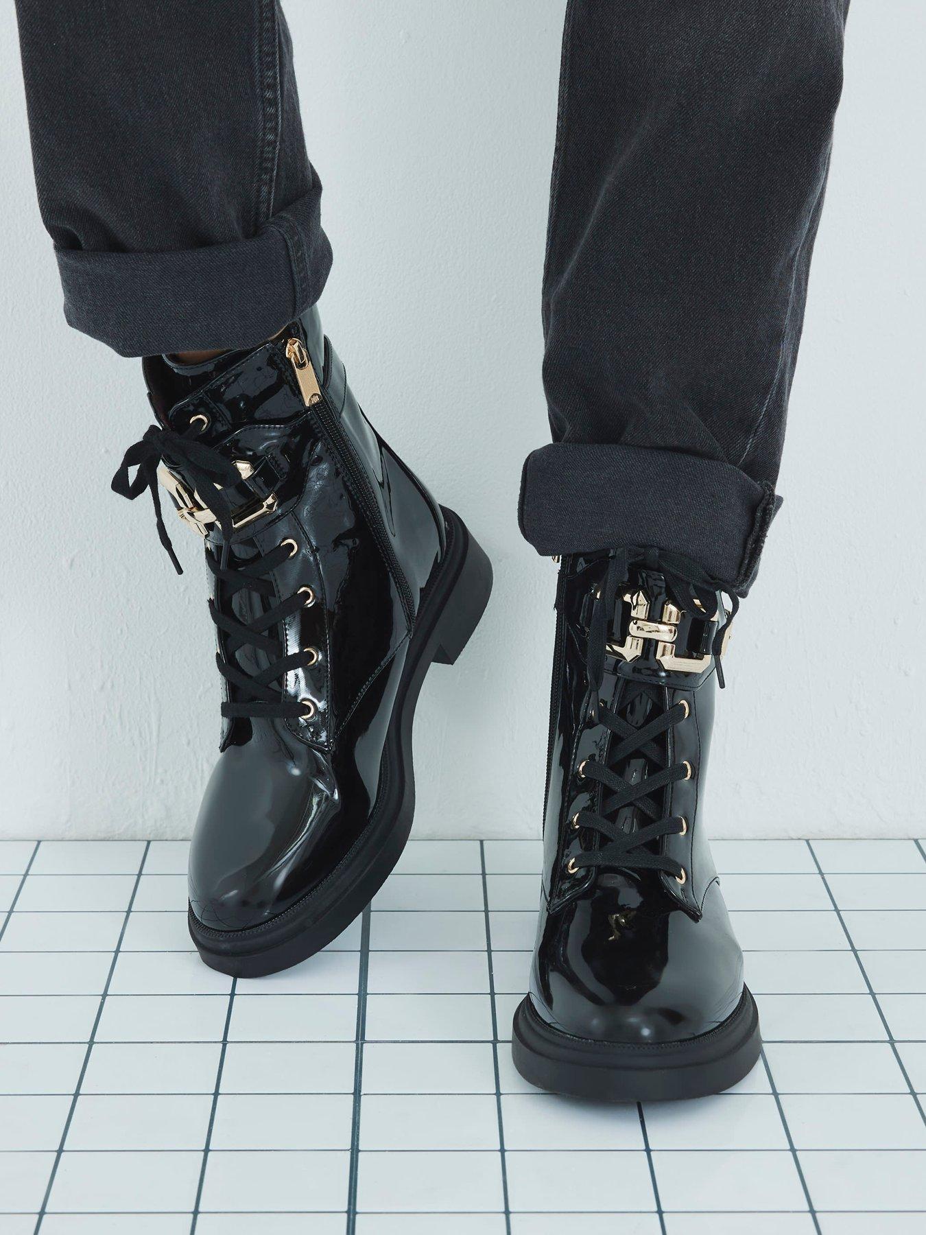 River Island Lace Up Chunky Boots - Black