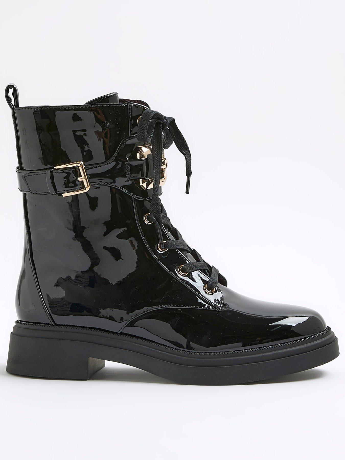 undefined Lace Up Chunky Boots - Black