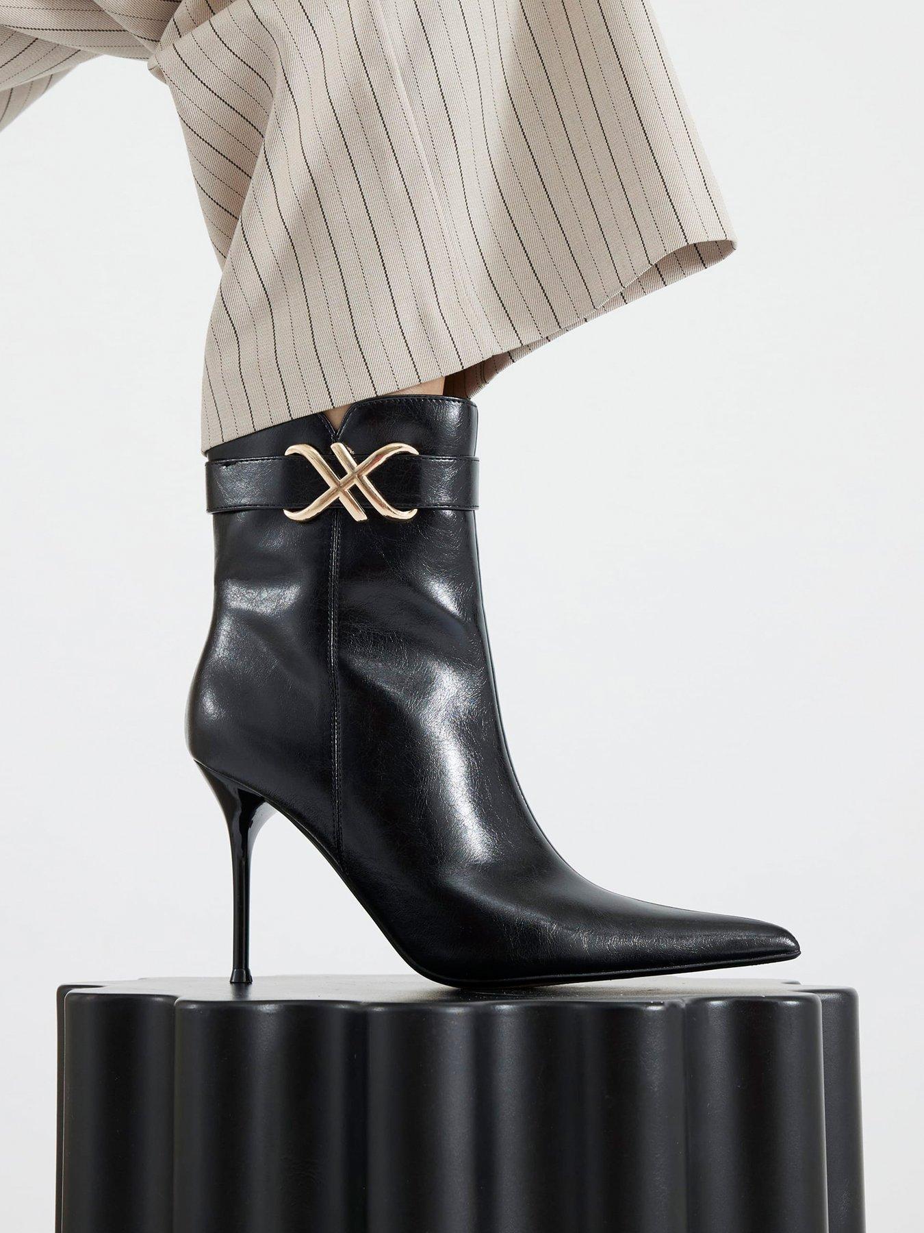 River Island Metal Hardware Heel Ankle Boot - Black