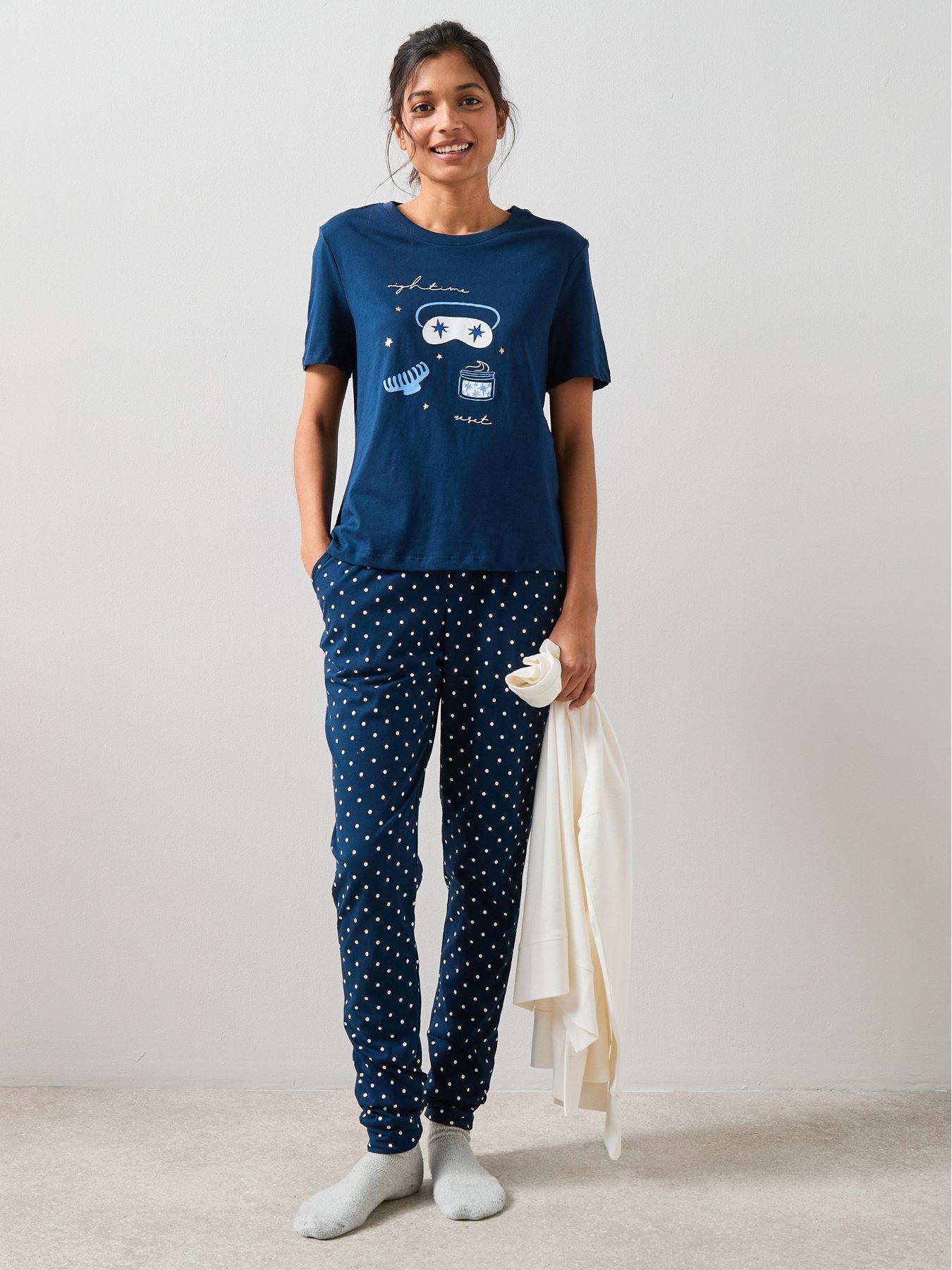 The Very Collection Short Sleeve Eyemask Print And Aop Jogger Pyjama Set - Navy