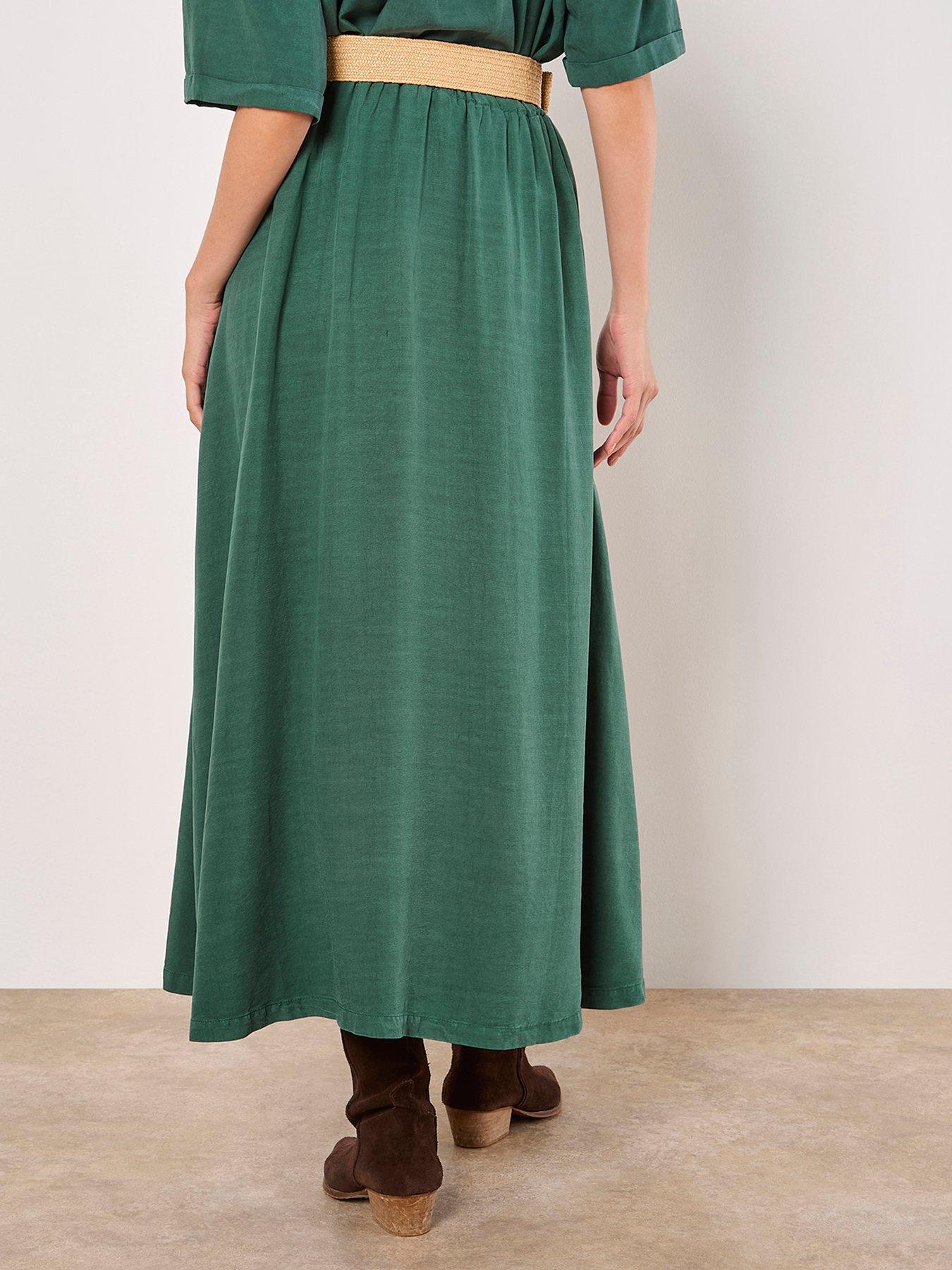 Green Meadow Boho Floral Print Midi Skirt