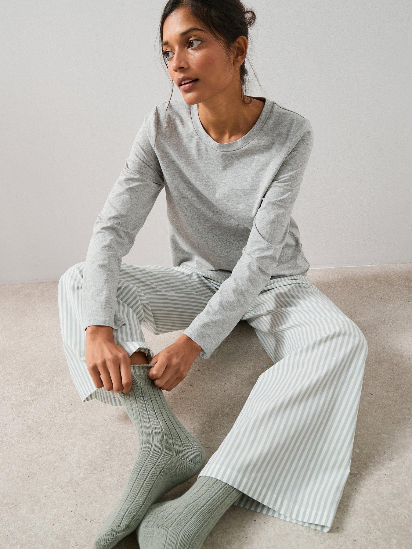 Image 5 of 7 of The Very Collection Jersey Long Sleeve Top With Stripe Woven Bottom Pyjama Set - Grey