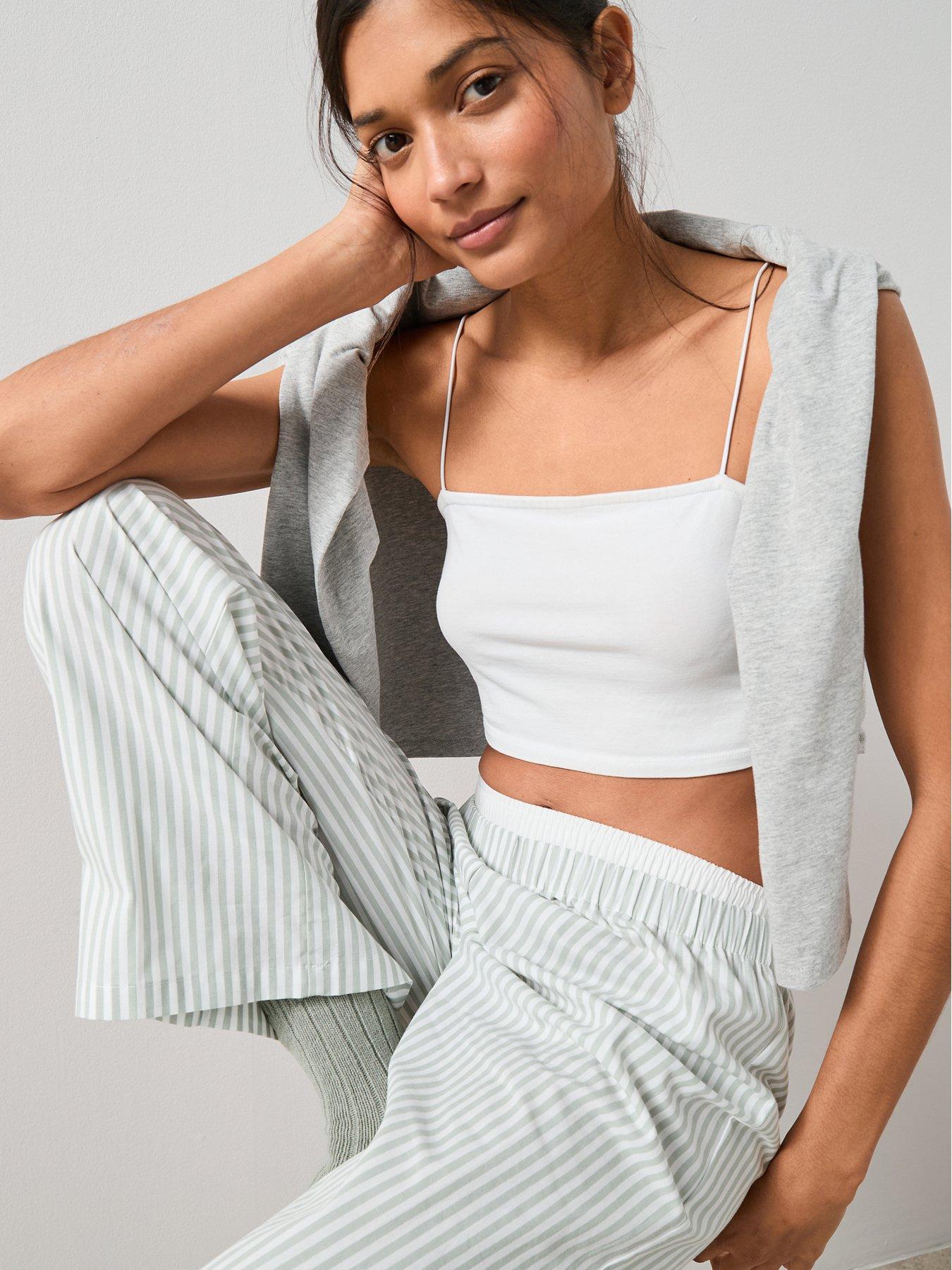 Image 6 of 7 of The Very Collection Jersey Long Sleeve Top With Stripe Woven Bottom Pyjama Set - Grey