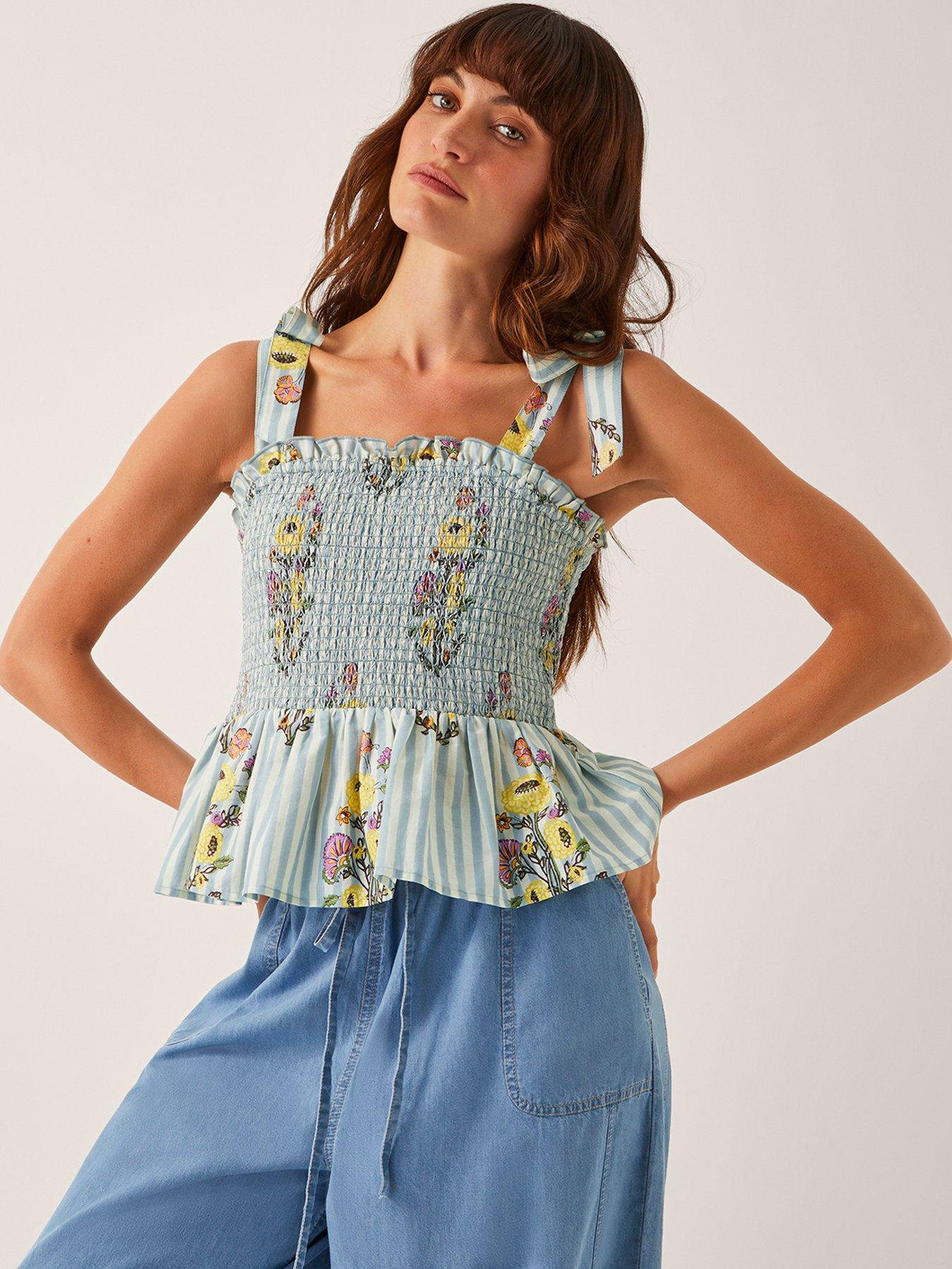 undefined Lucille Shirred Top - Blue