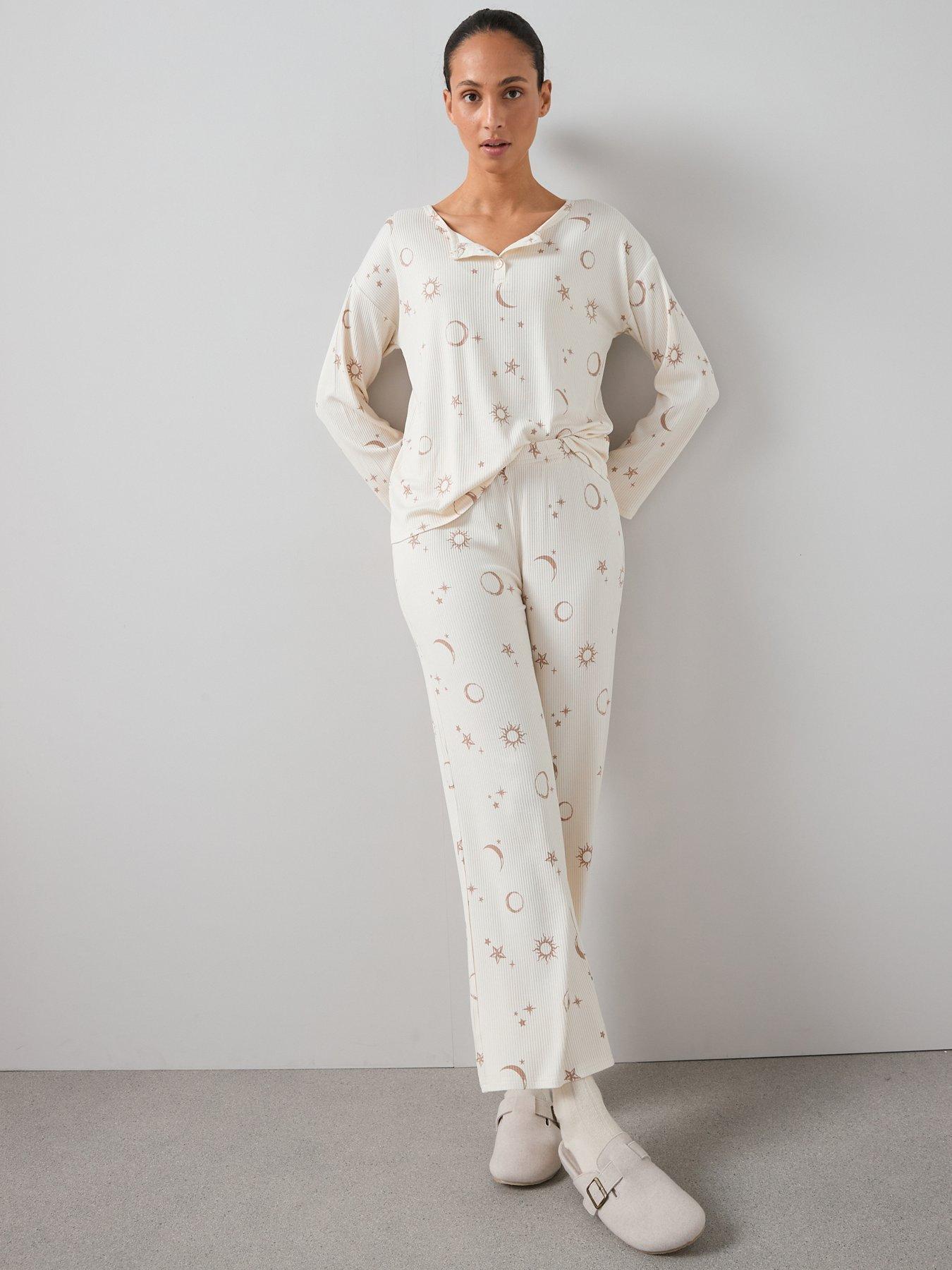 The Very Collection Soft Touch Rib Henley Star And Moon Wide Leg Pyjama ...