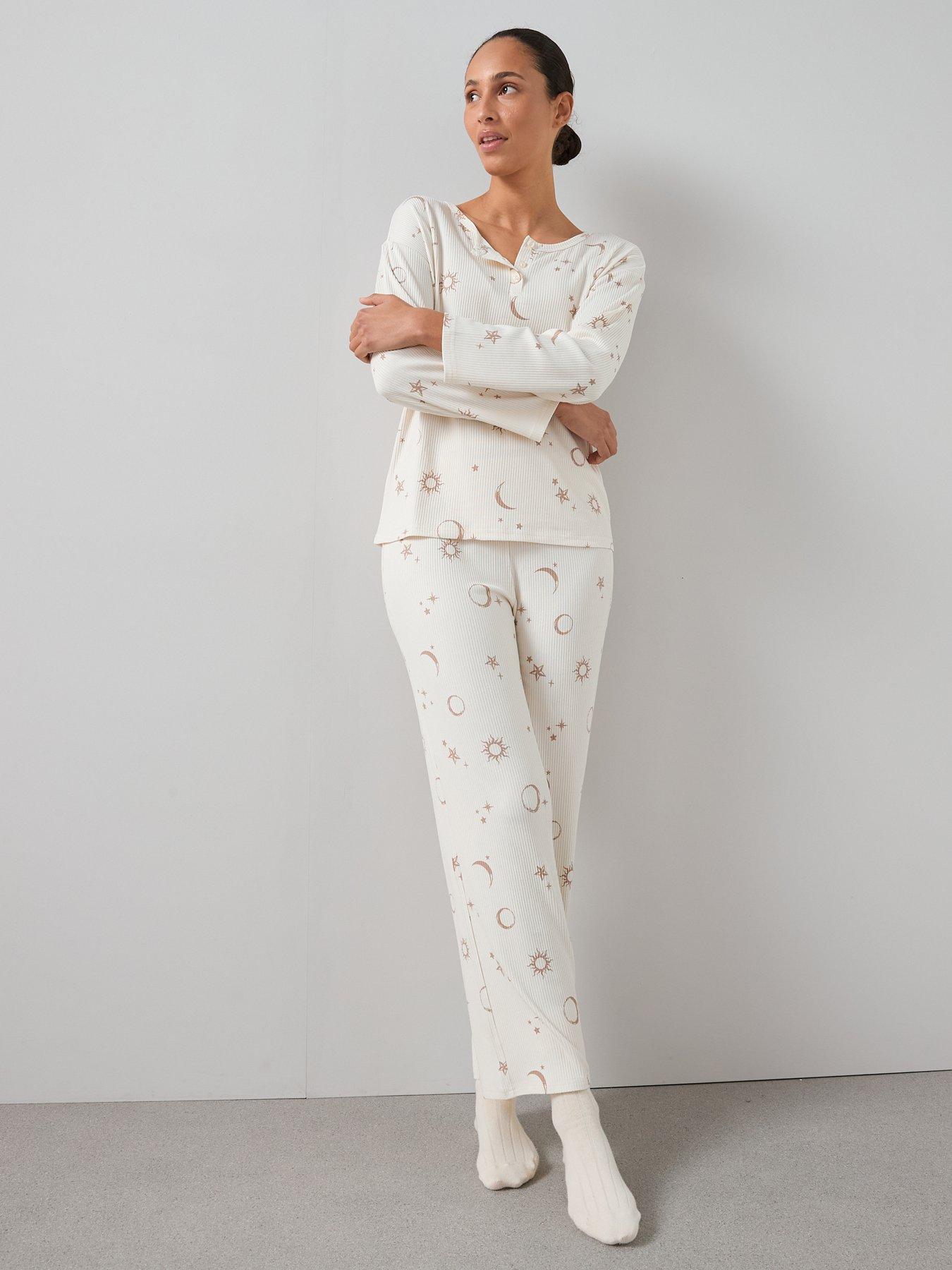 The Very Collection Soft Touch Rib Henley Star And Moon Wide Leg Pyjama ...