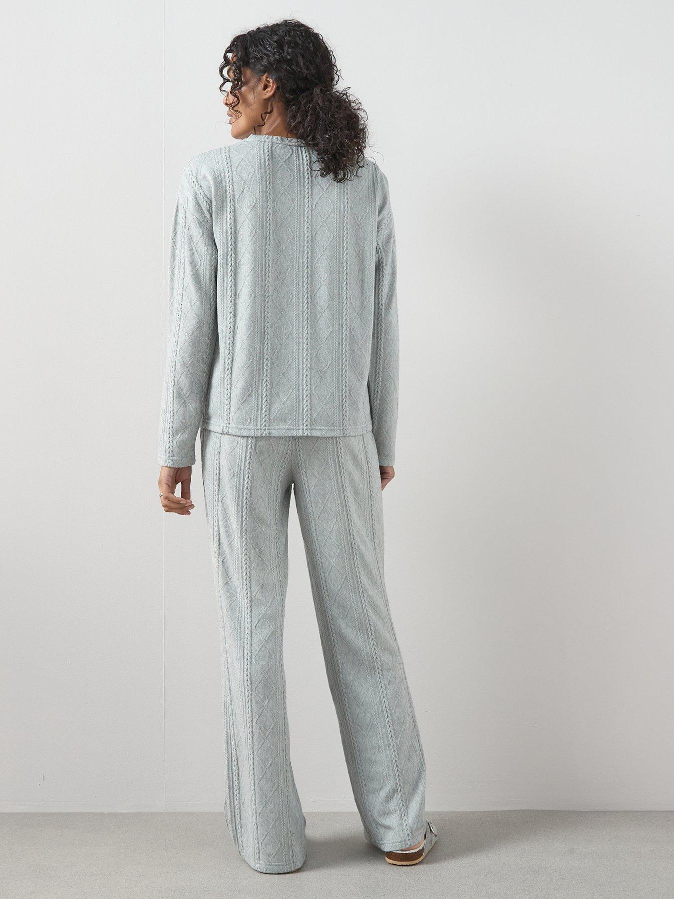 Image 2 of 6 of The Very Collection Cable Knit Long Sleeve And Wide Leg Lounge Set - Grey