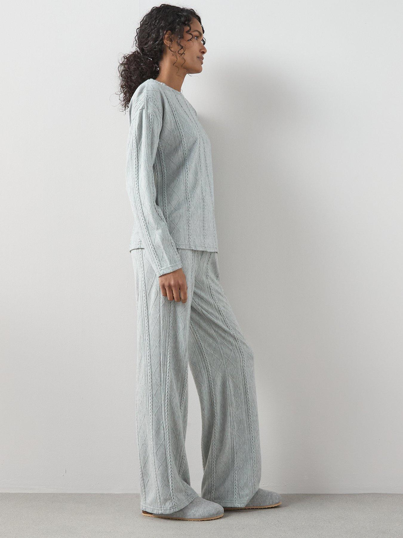 Image 6 of 6 of The Very Collection Cable Knit Long Sleeve And Wide Leg Lounge Set - Grey