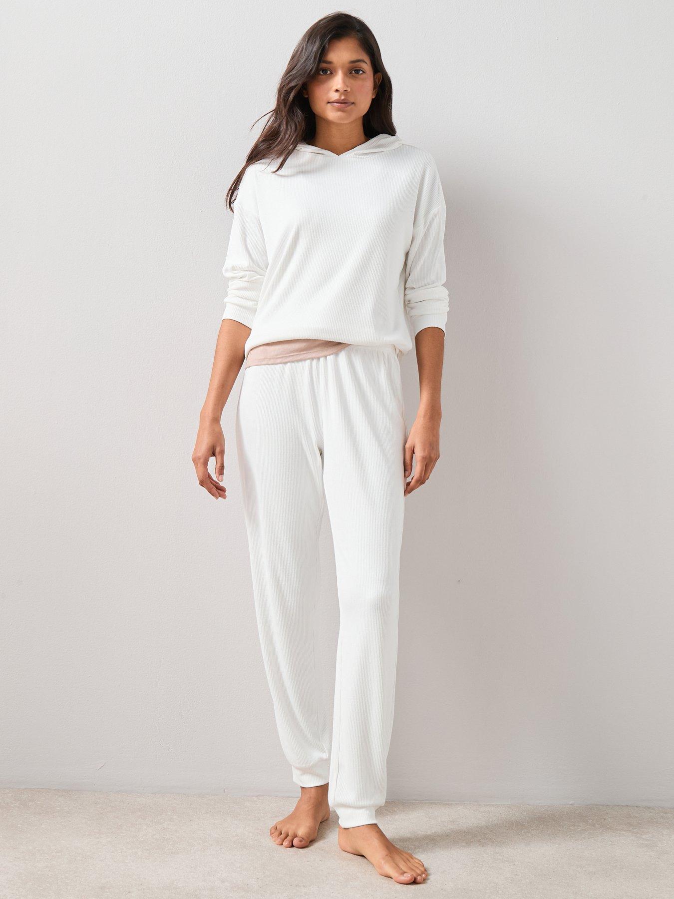 The Very Collection: Soft Touch Rib Hooded Loungewear Set - Cream