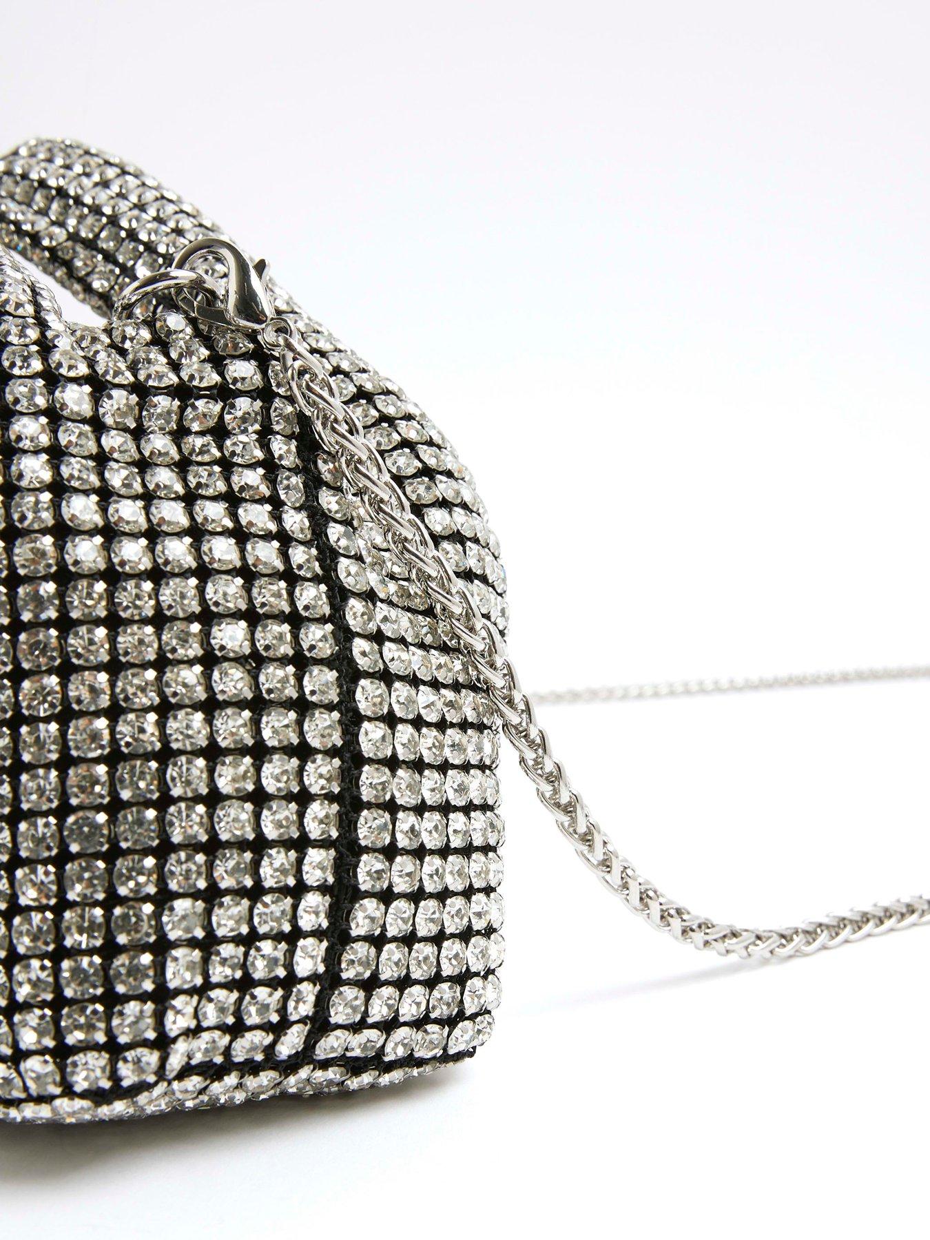River Island Diamante Scoop Clutch Bag Silver Very