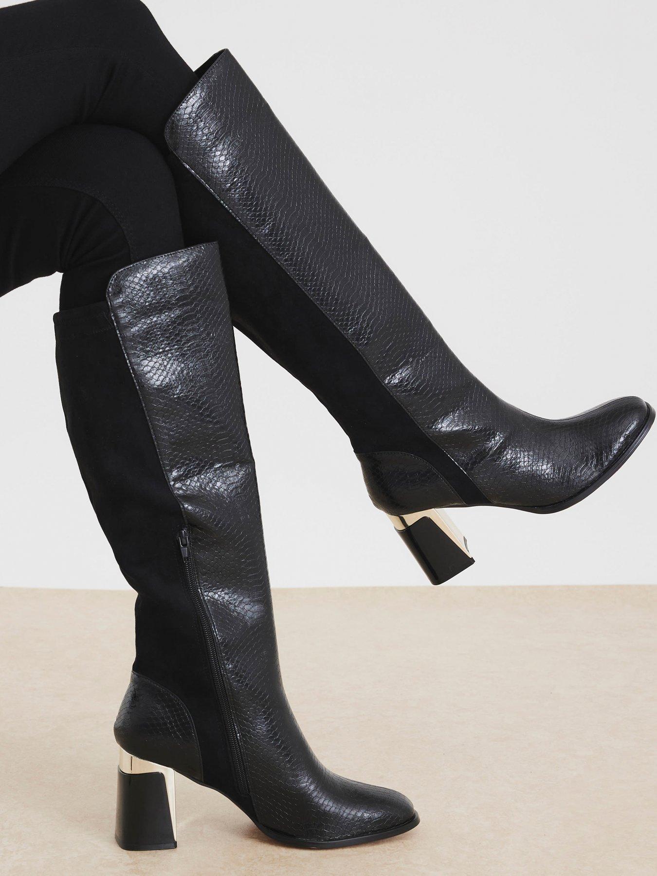 River Island Metal Heel Knee High Boot - Black