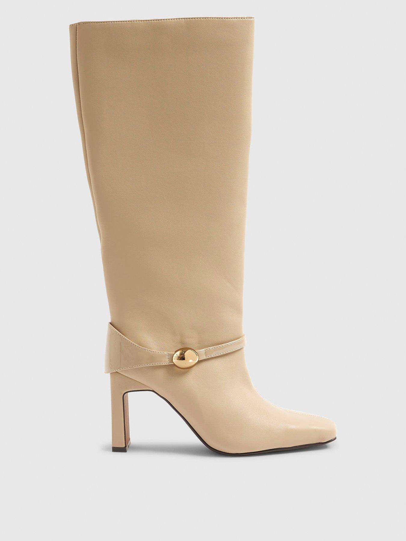 River Island Straight Highleg Hardware Boot - Beige
