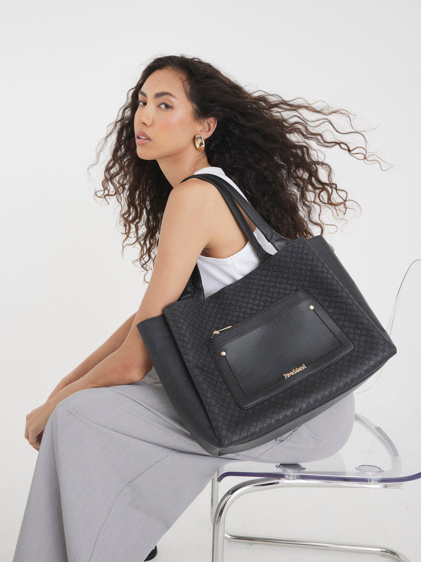 River Island Pocket Front Embossed Shopper Bag - Black