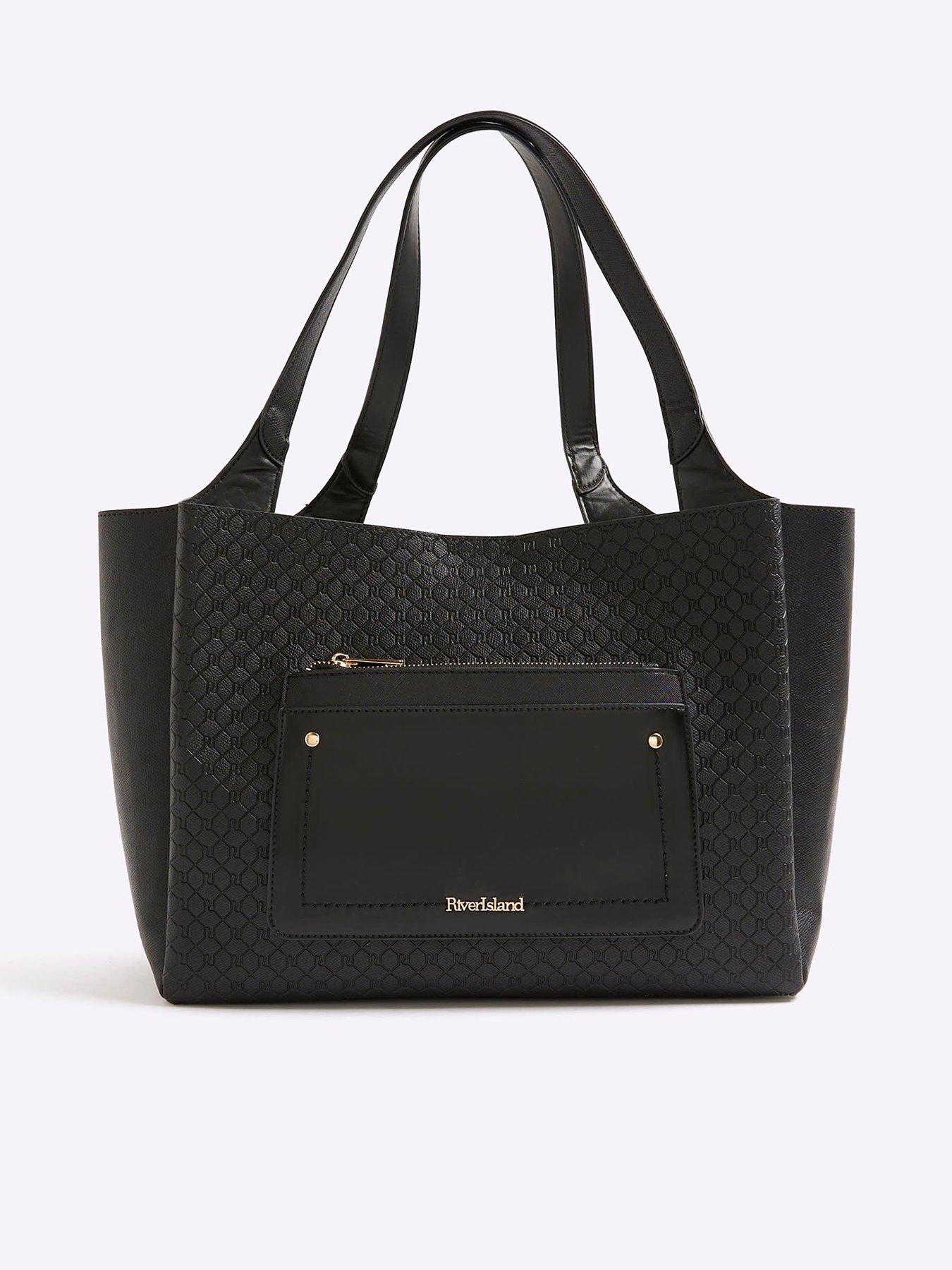Image 2 of 5 of River Island Pocket Front Embossed Shopper Bag - Black