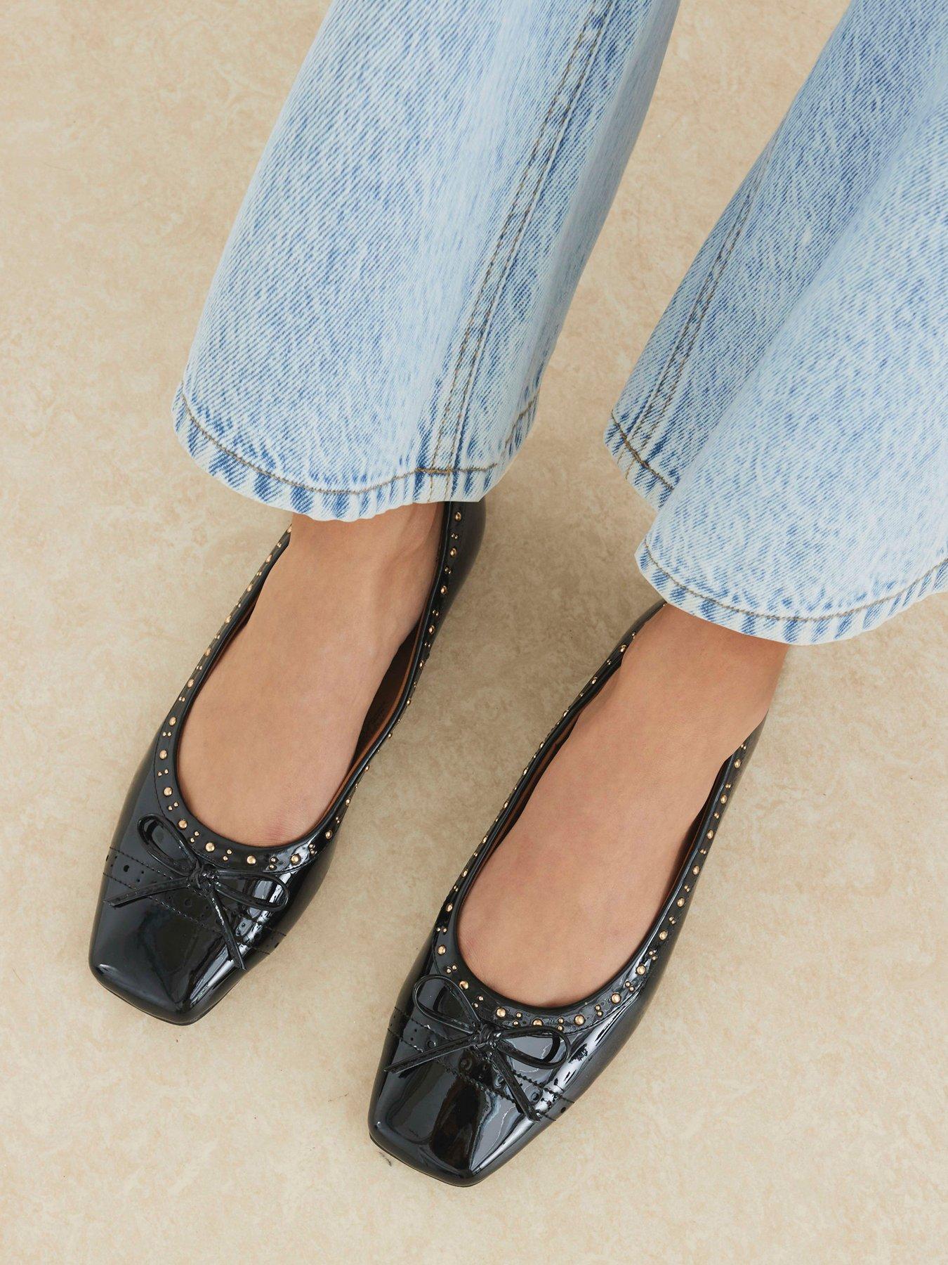 undefined Square Toe Pin Stud Ballet Pump - Black