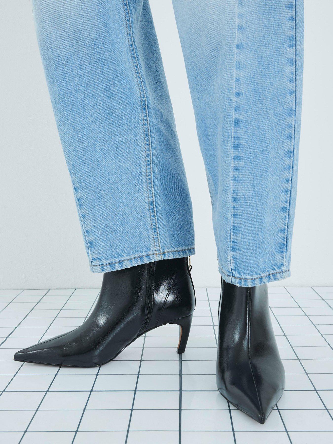 undefined Point Toe Kitten Heel Boot - Black