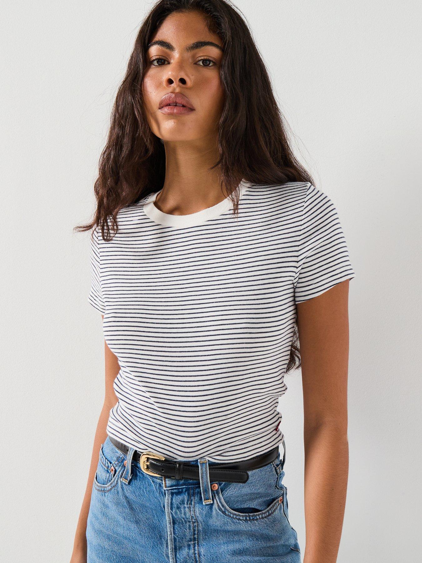 Levi's: Essential Sporty T-Shirt - Annalise Stripe Peacoat Cotton - Blue
