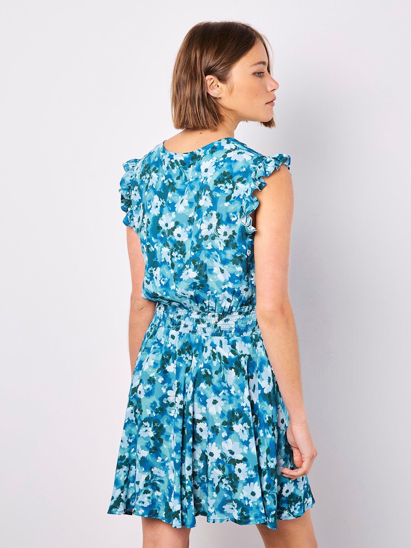 Apricot Floral Chiffon Mini Dress - Blue | Very