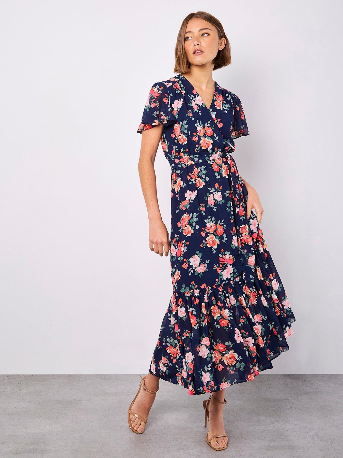 Apricot Painterly Roses Wrap Maxi Dress Navy Very