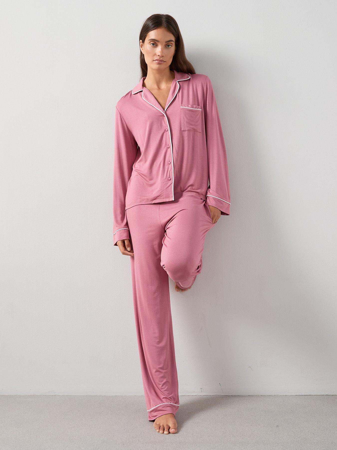 Image 1 of 6 of The Very Collection Jersey Revere Pyjama Set - Pink