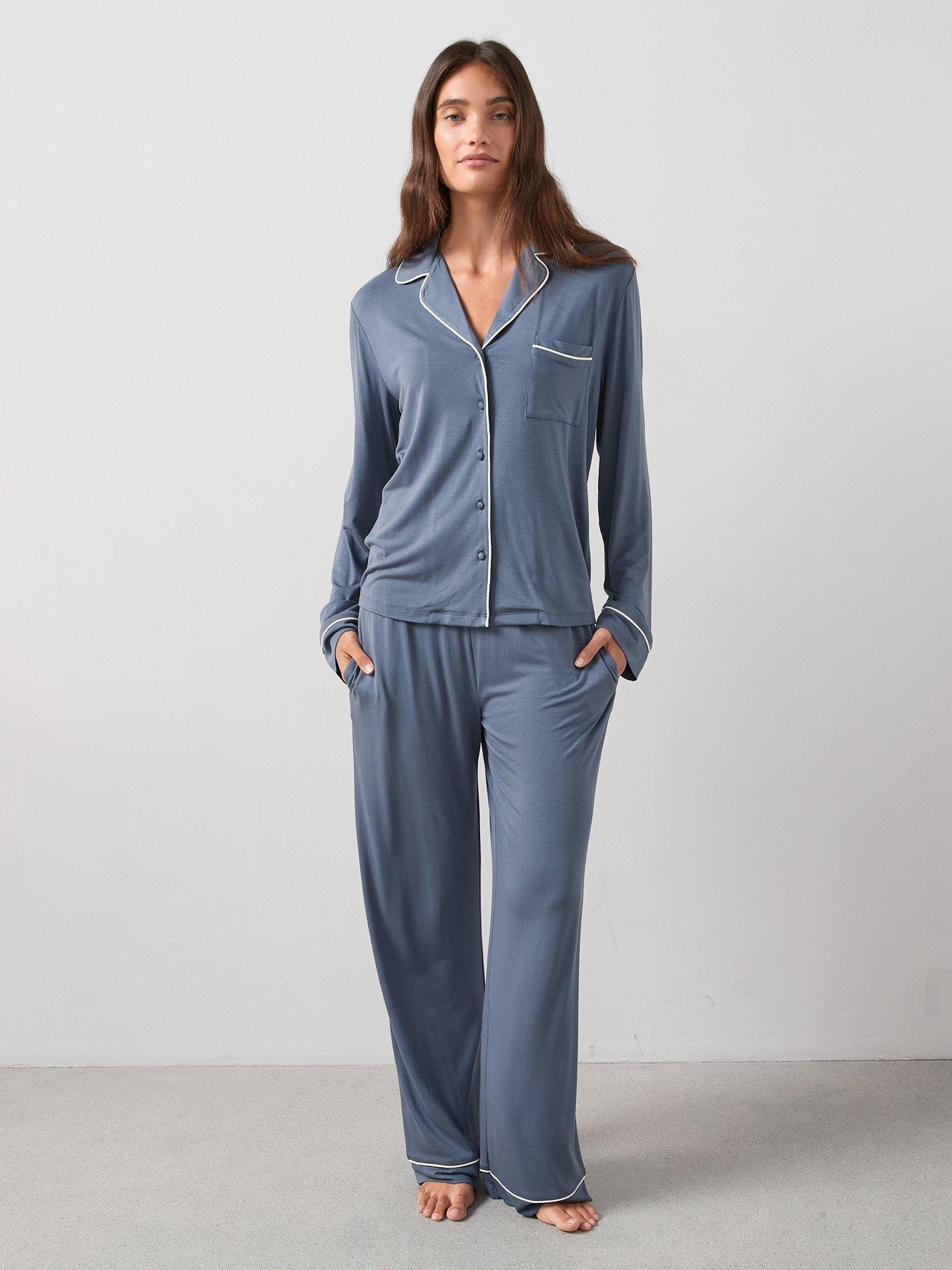 Image 1 of 6 of The Very Collection Jersey Revere Pyjama Set - Blue