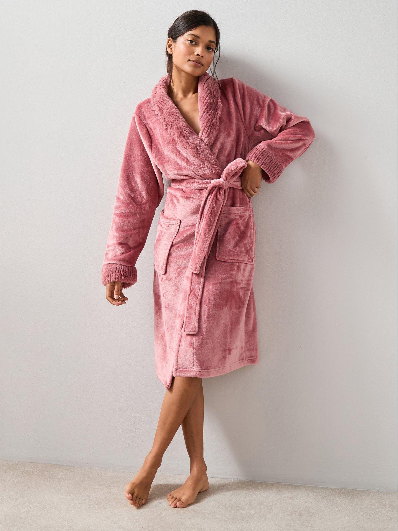 The Very Collection Faux Fur Trim Dressing Gown - Pink