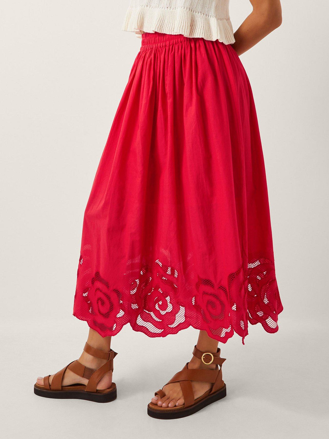 undefined Grace Cutwork Skirt - Red