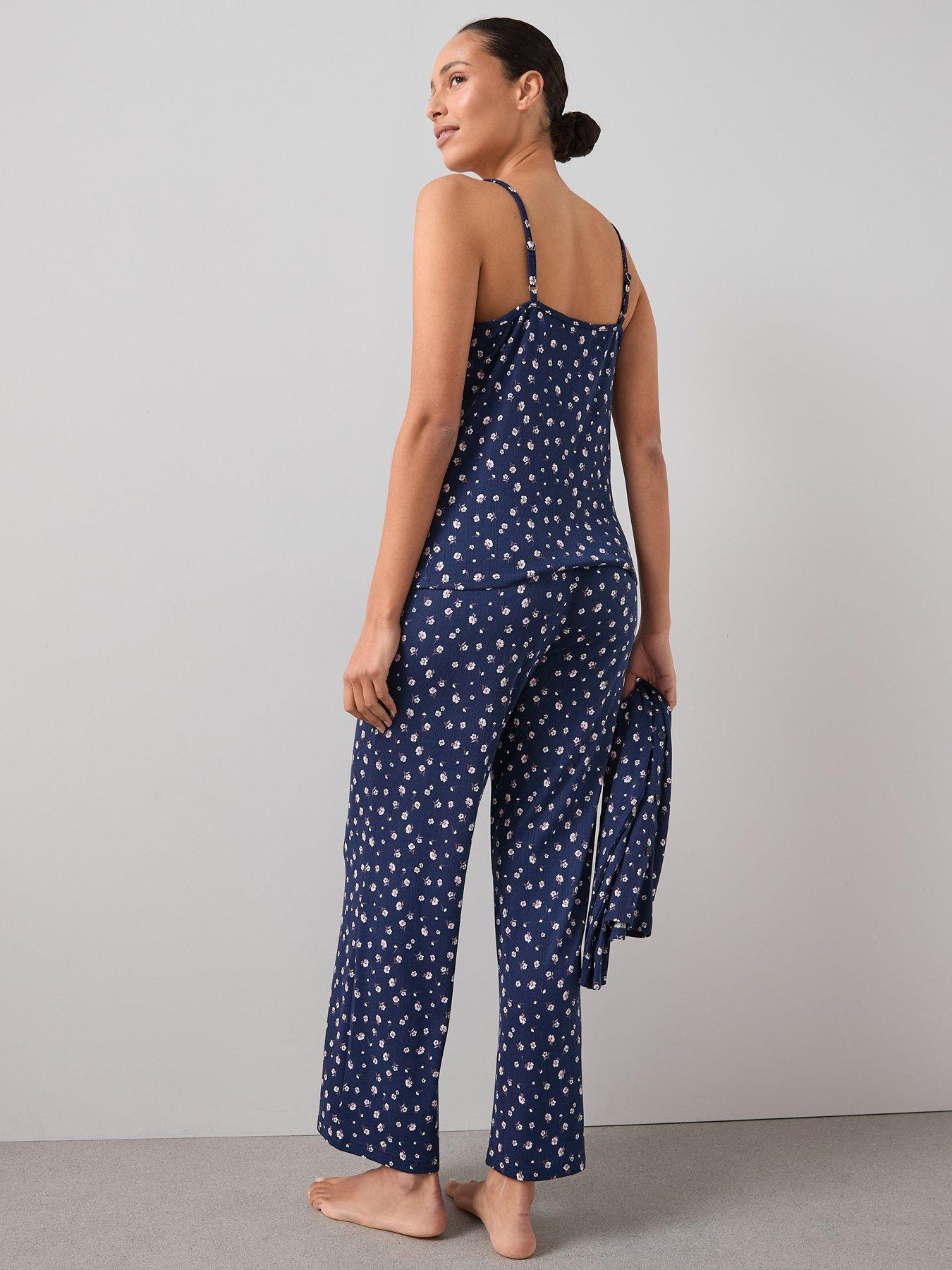 Image 6 of 6 of The Very Collection 3 Piece Ditsy Floral Jersey Long Sleeve Top, Cardigan And Wide Leg Pyjama Set - Blue