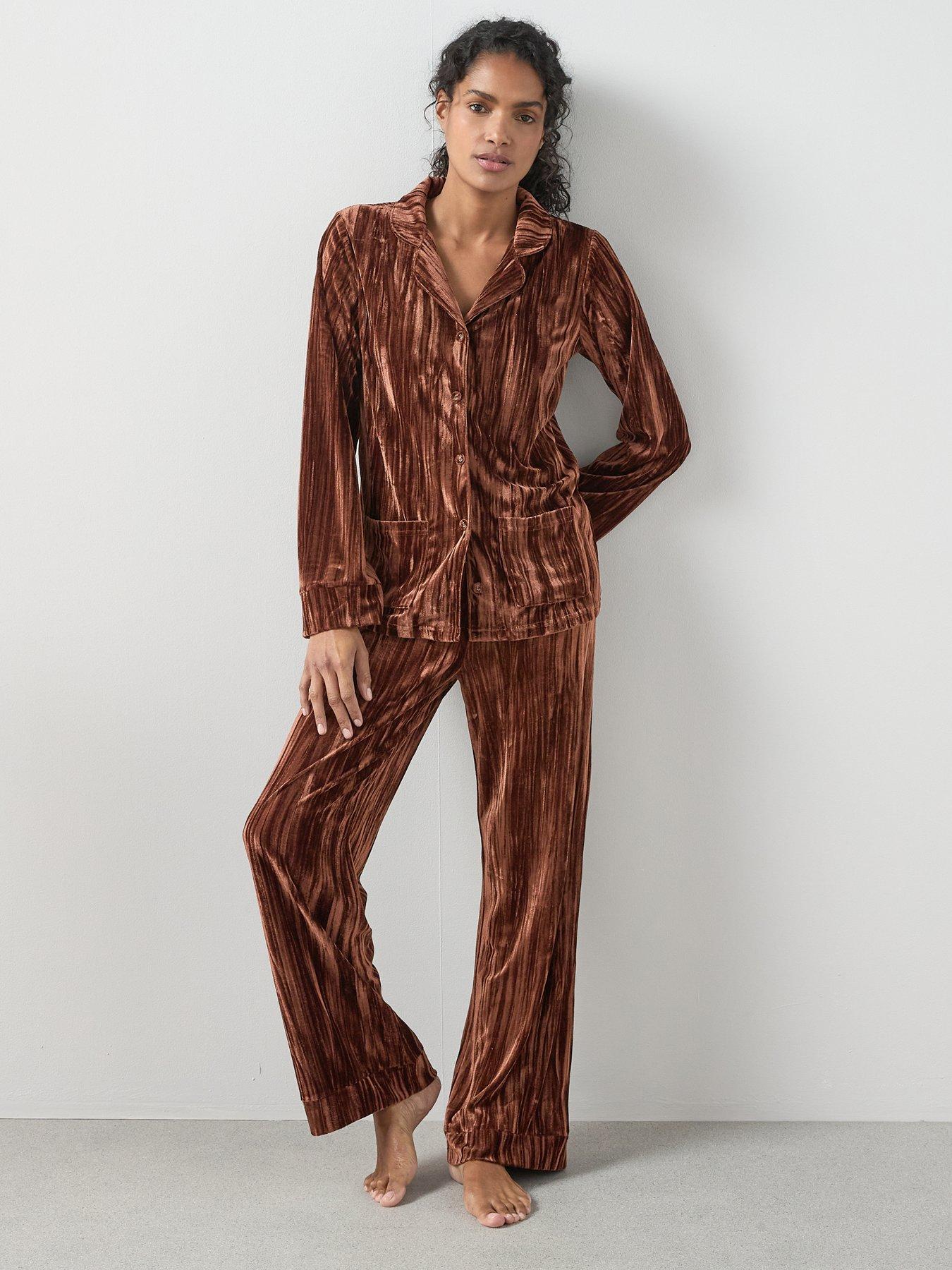 The Very Collection Crushed Velvet Revere Pj Set - Brown