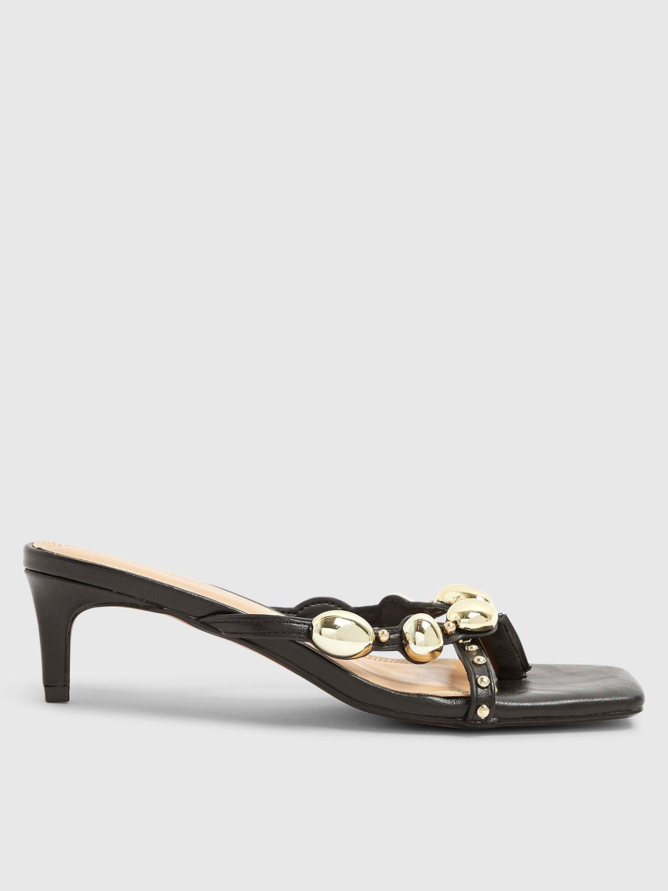 Image 1 of 5 of River Island Studded Skinny Heel Sandal - Black