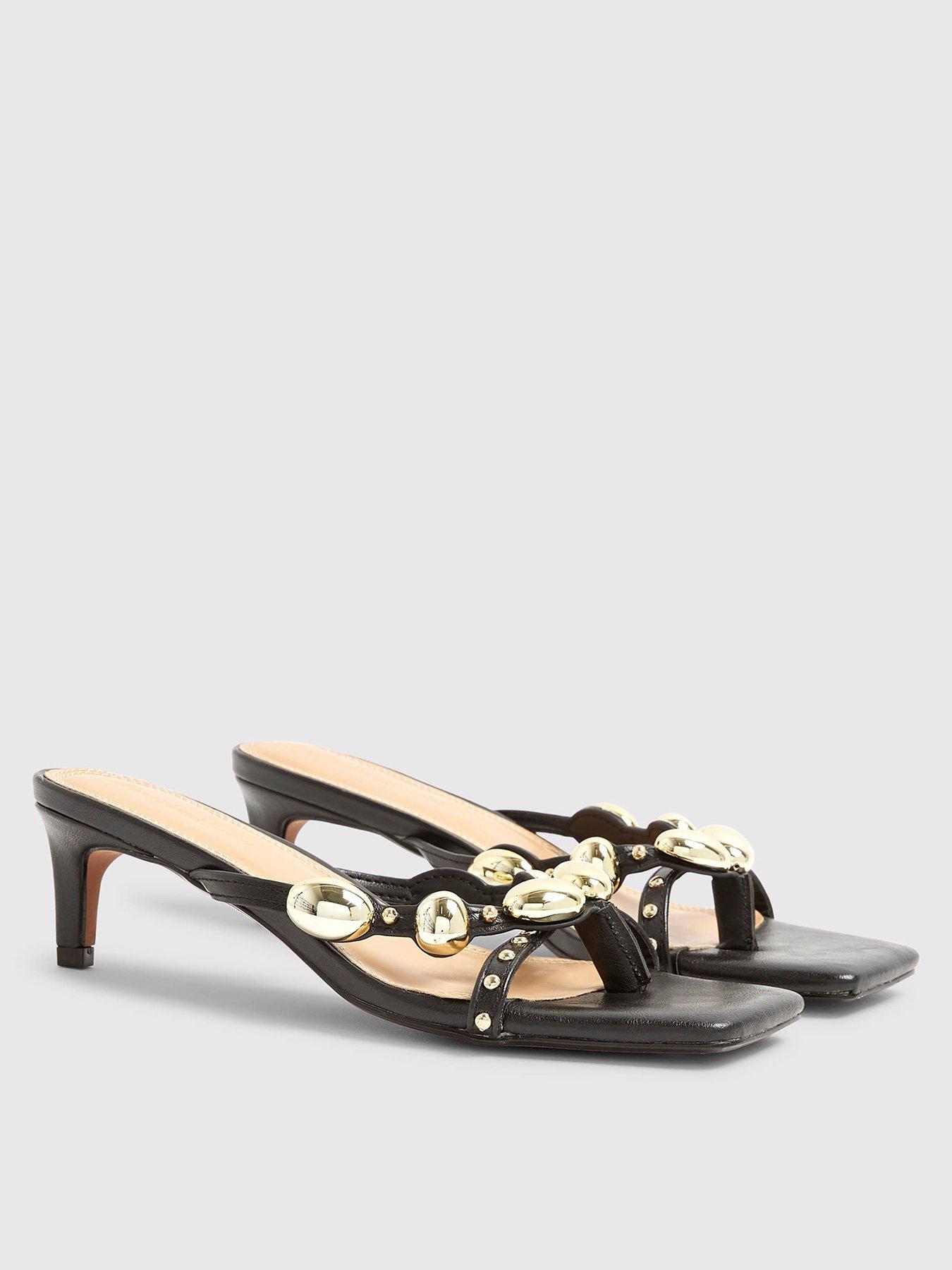 Image 2 of 5 of River Island Studded Skinny Heel Sandal - Black