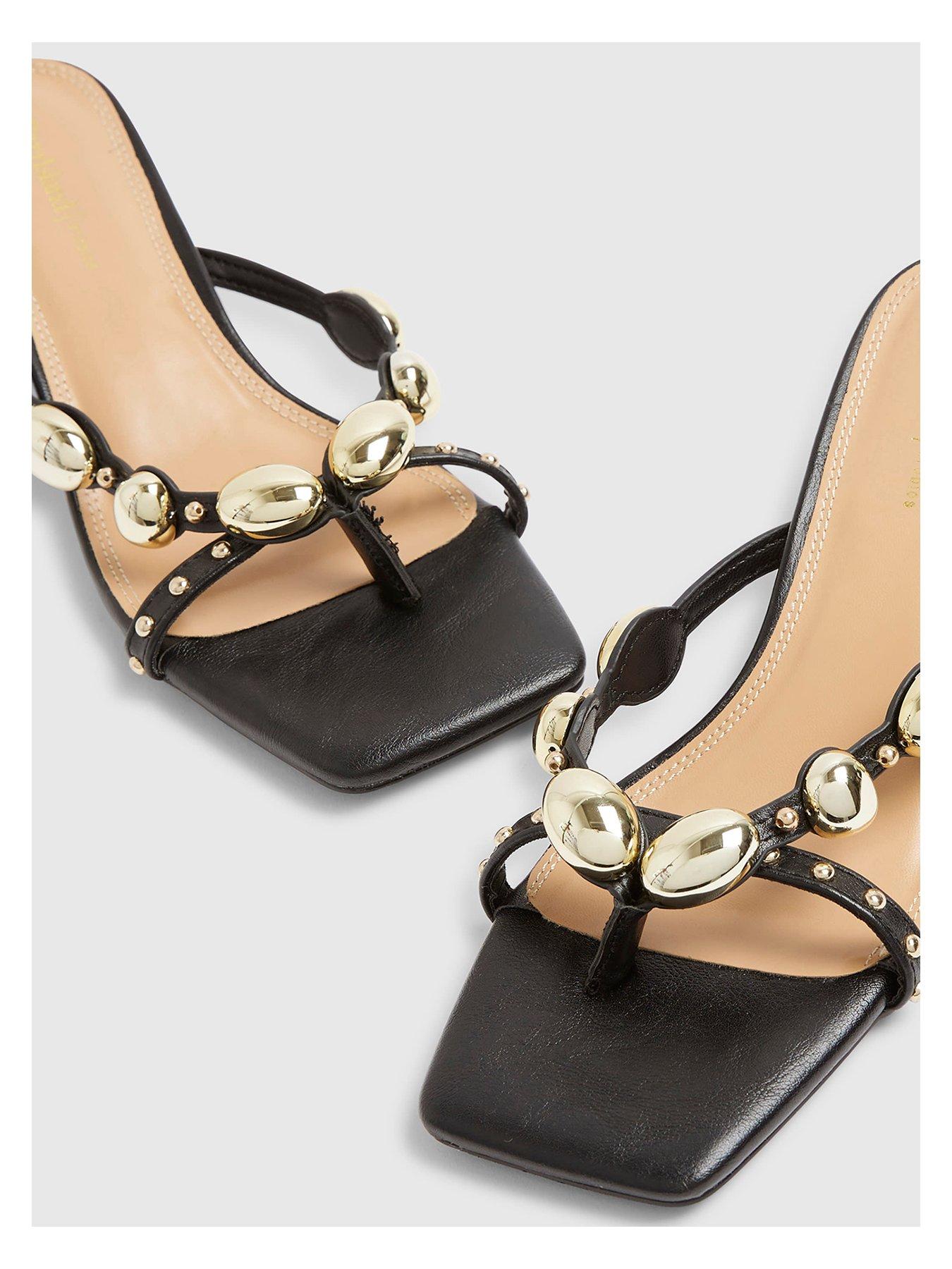Image 4 of 5 of River Island Studded Skinny Heel Sandal - Black