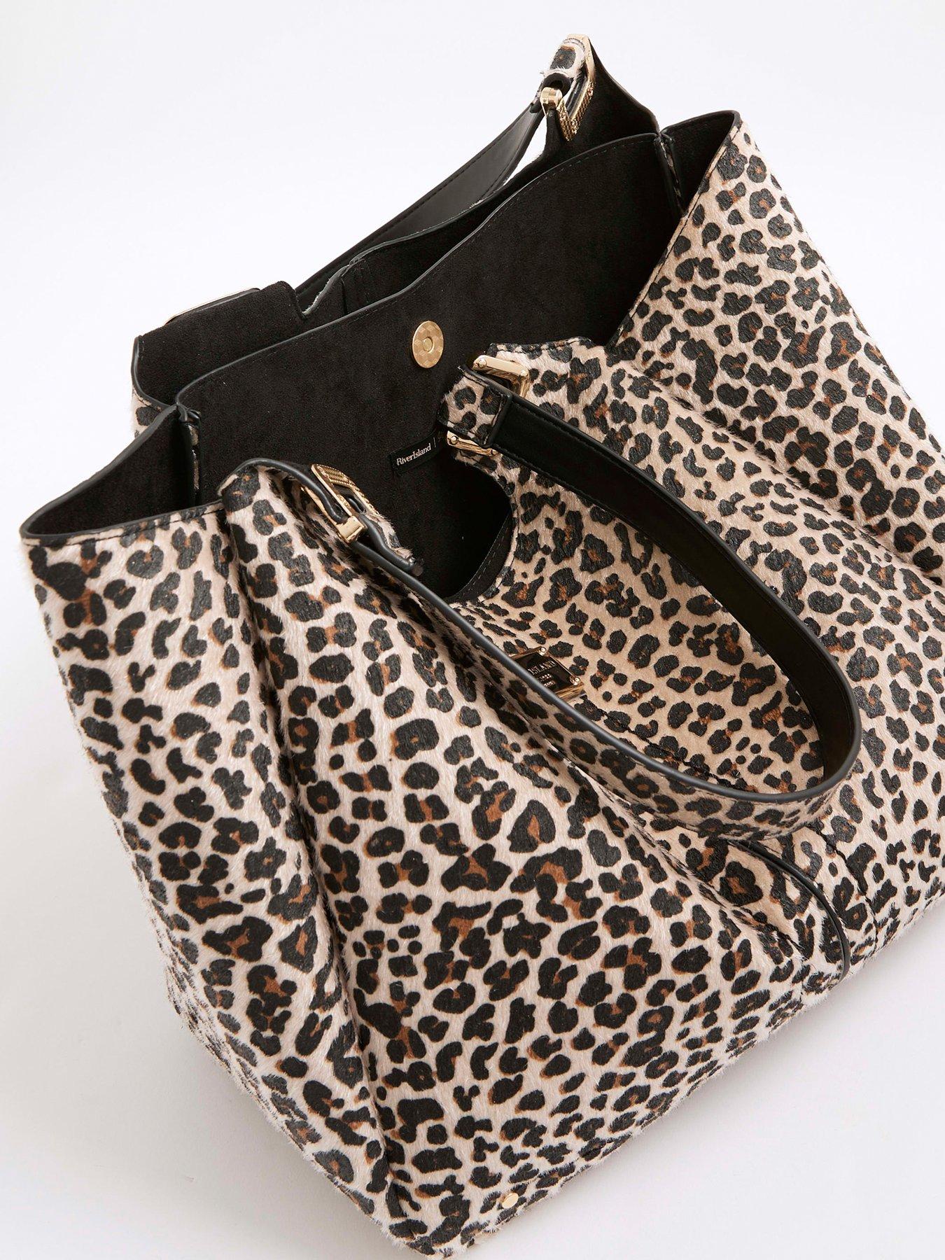 River Island Leopard Winged Slouch Bag Beige Very