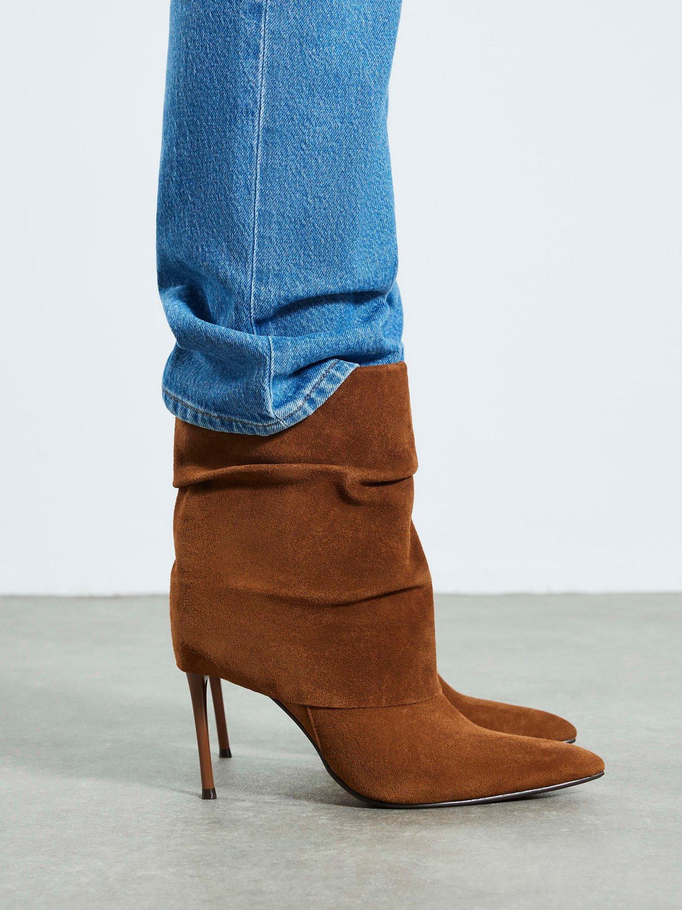 River Island: Suede Fold Over Ankle Boot - Brown