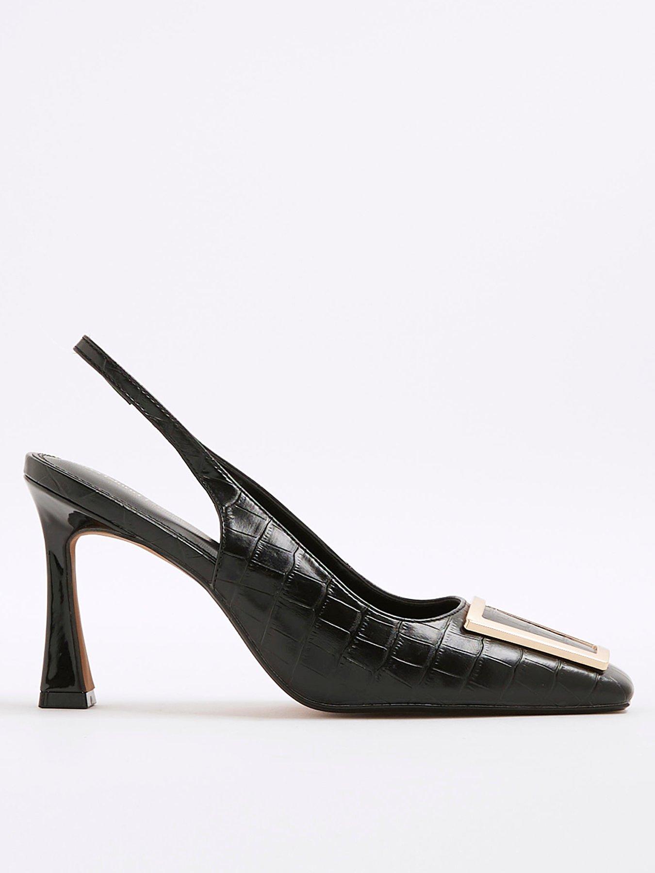 Image 2 of 6 of River Island Croc Buckle Slingback - Black