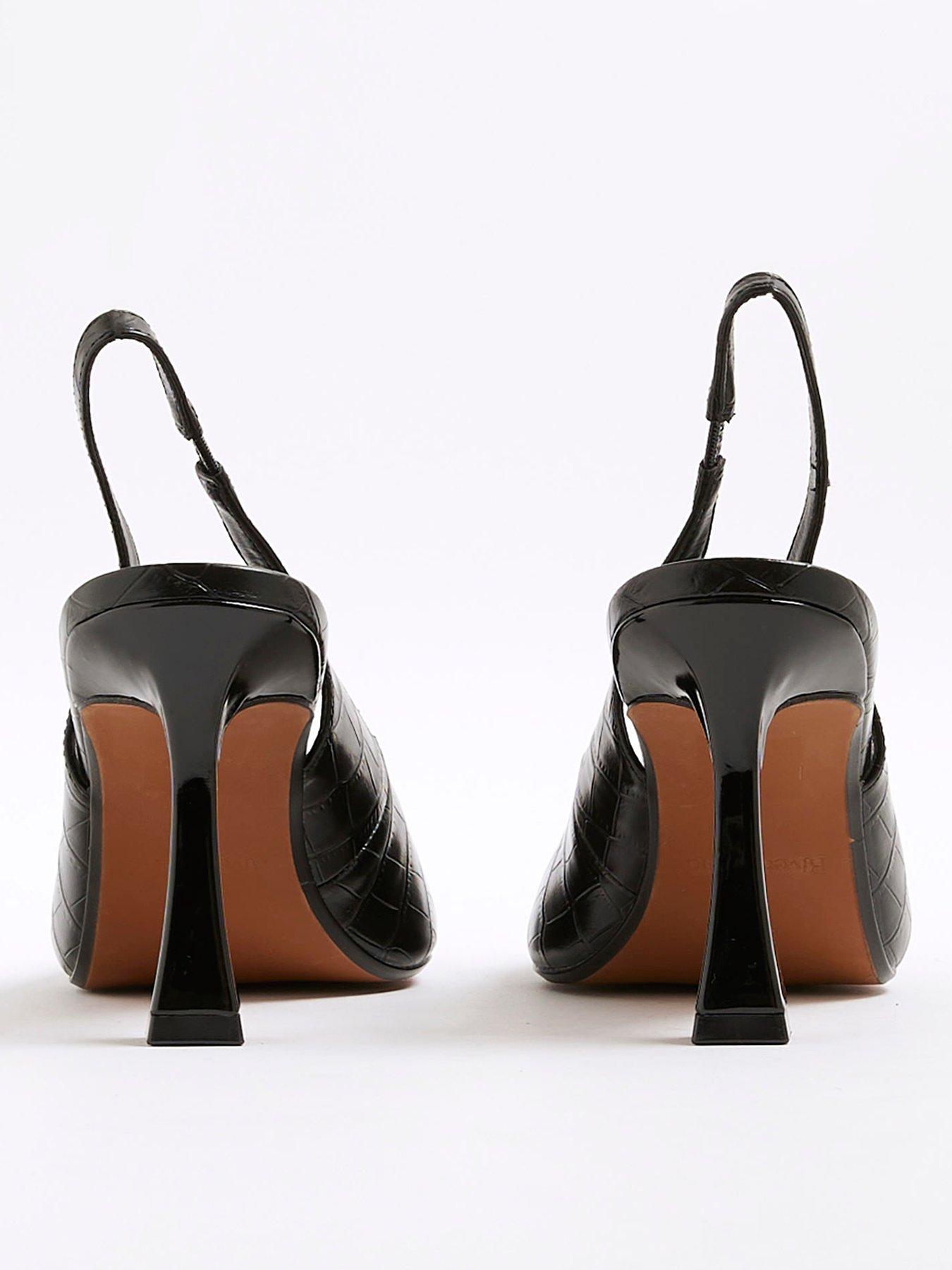 Image 4 of 6 of River Island Croc Buckle Slingback - Black