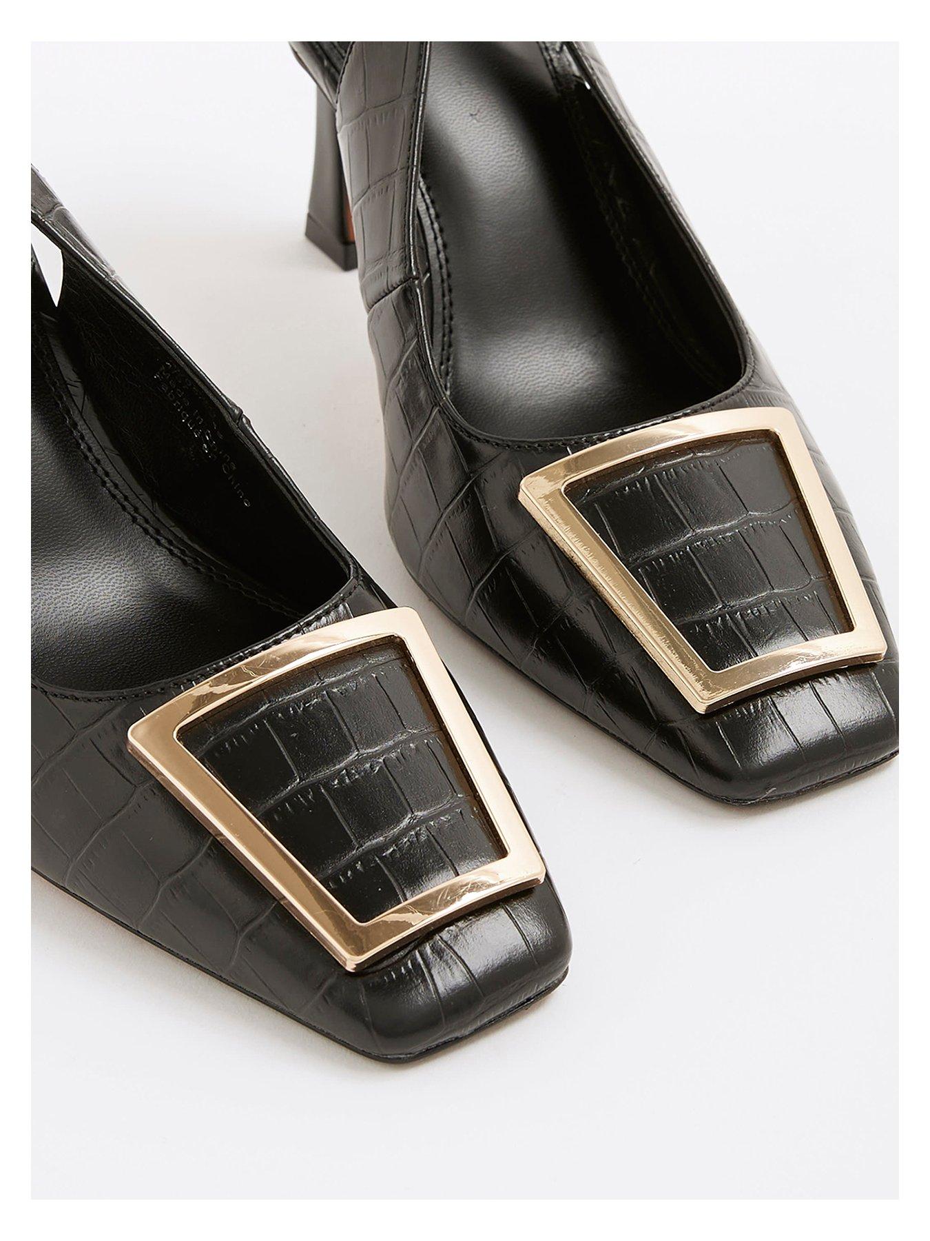 Image 5 of 6 of River Island Croc Buckle Slingback - Black