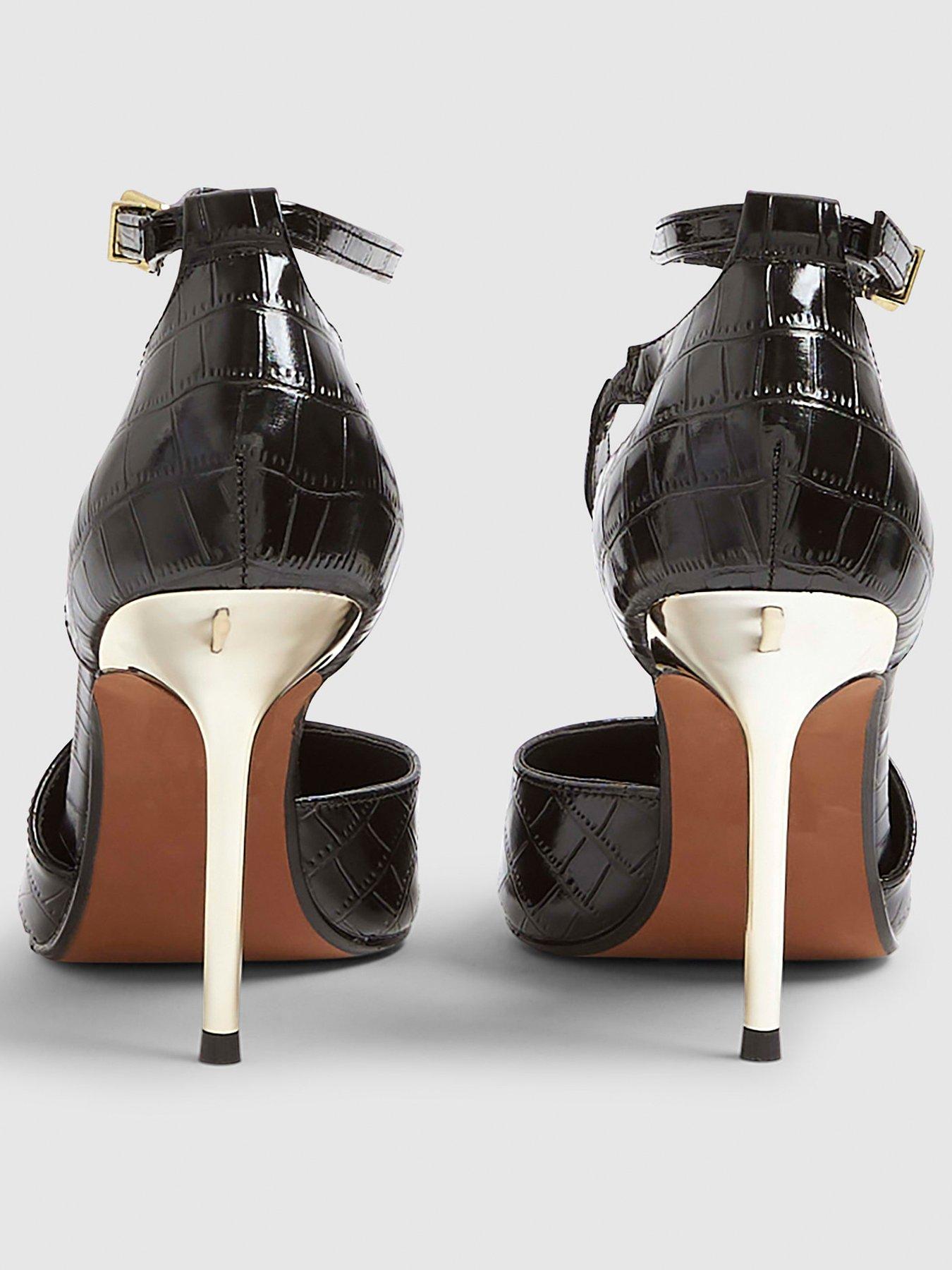 Image 4 of 6 of River Island Croc Asymmetrical Strap Metal Heel - Black