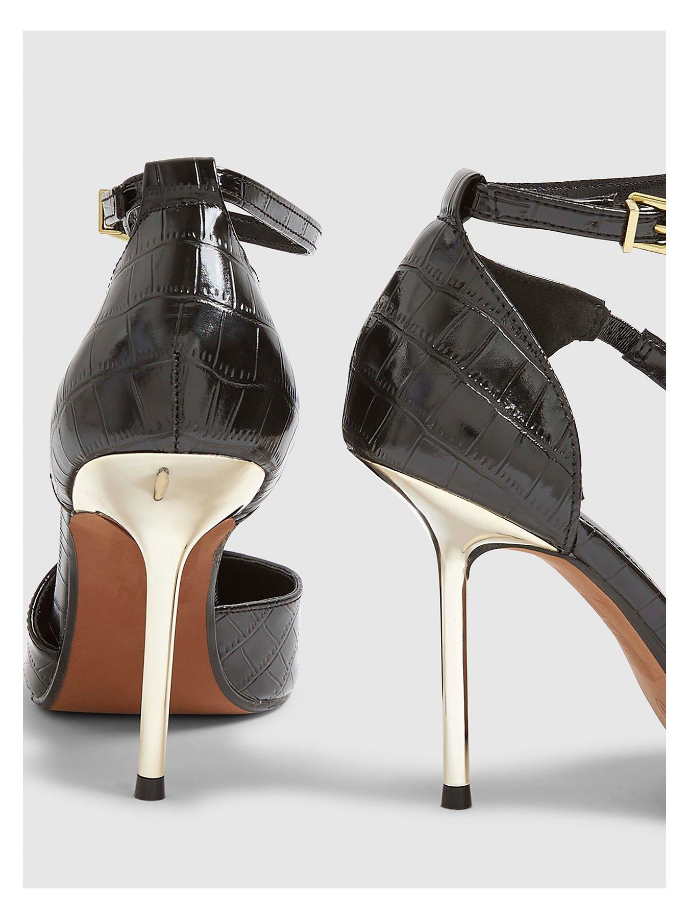 Image 6 of 6 of River Island Croc Asymmetrical Strap Metal Heel - Black