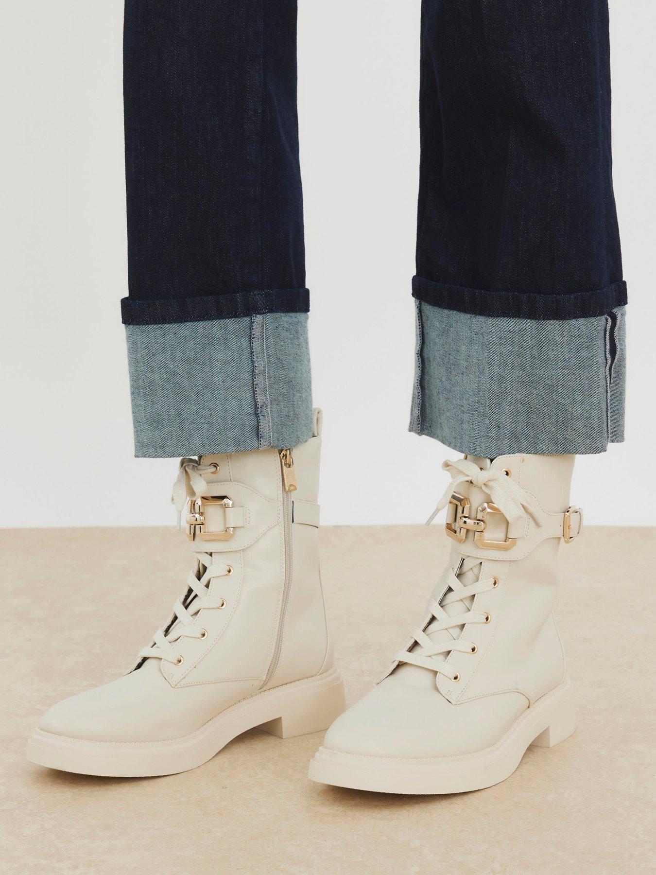 River Island Lace Up Chunky Boot - White