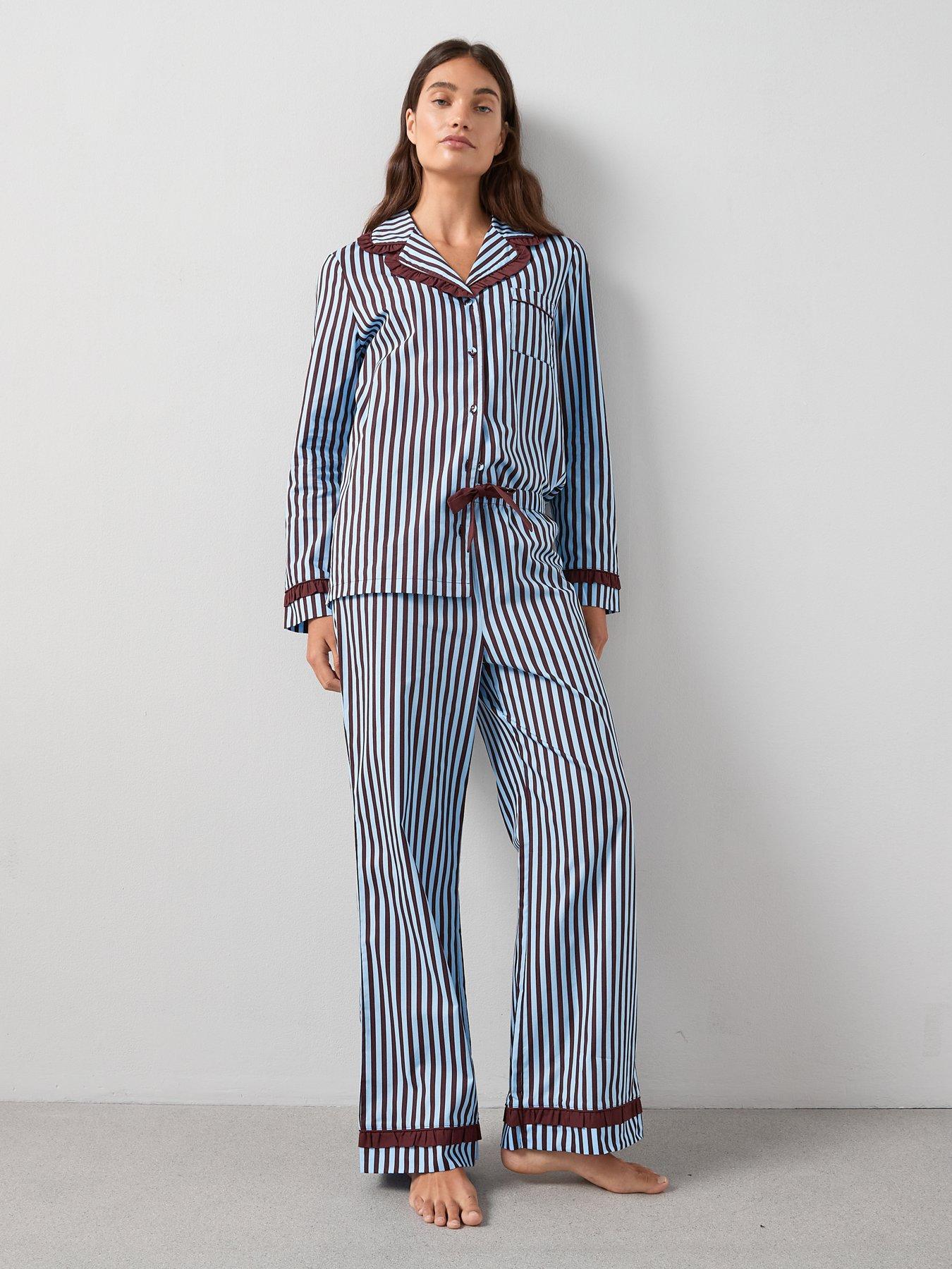 The Very Collection Contrast Collar Stripe Cotton Revere Pyjama Set ...
