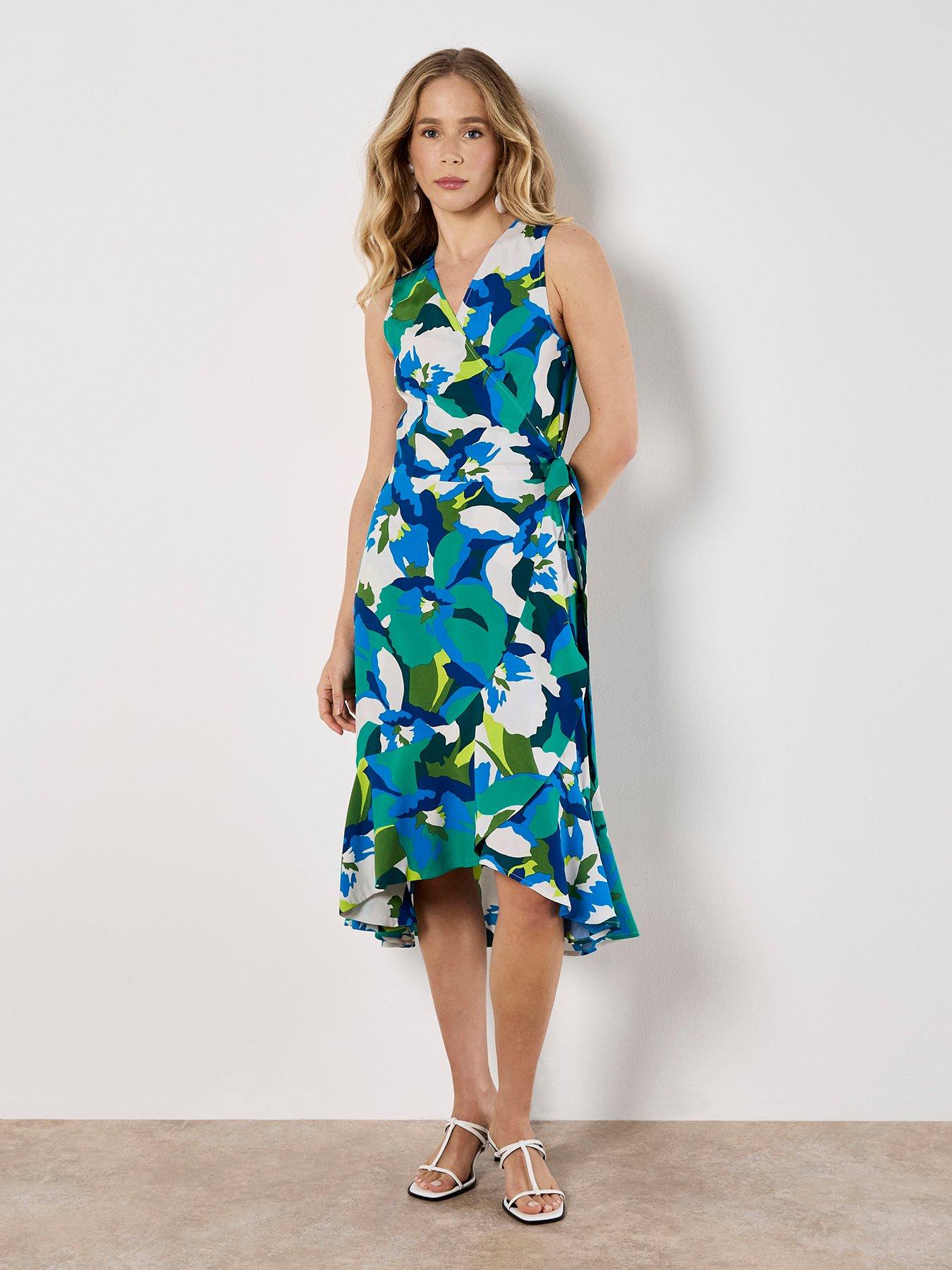undefined Graphic Floral Wrap Midi Dress - Green