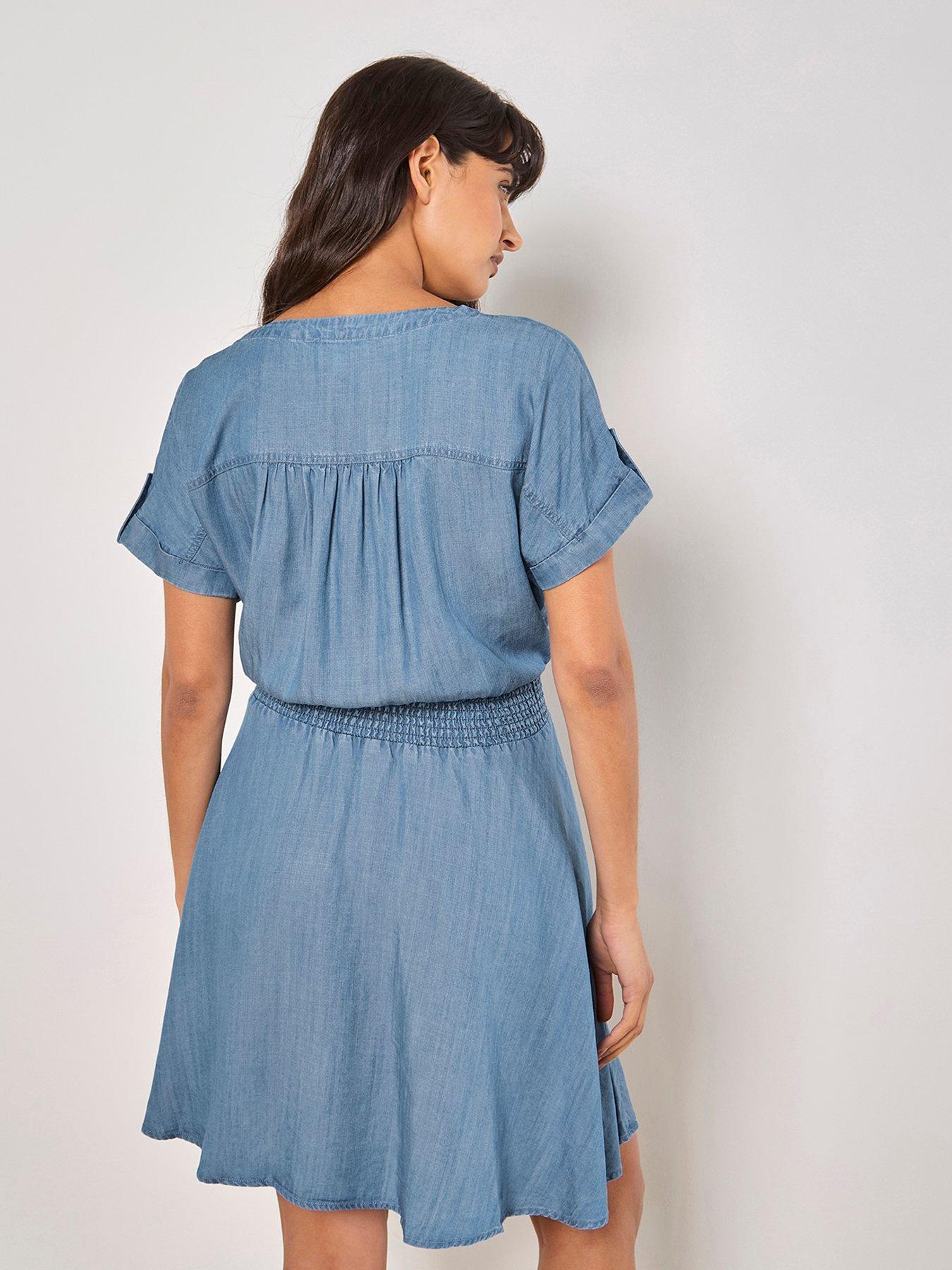 apricot denim dress Shapeless Silhouette Denim Mini Dress: Washed Apricot  The Tique'