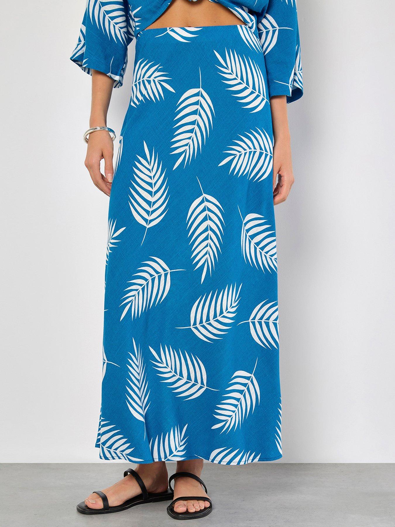 undefined Tropical Leaf Bias Maxi Skirt - Blue