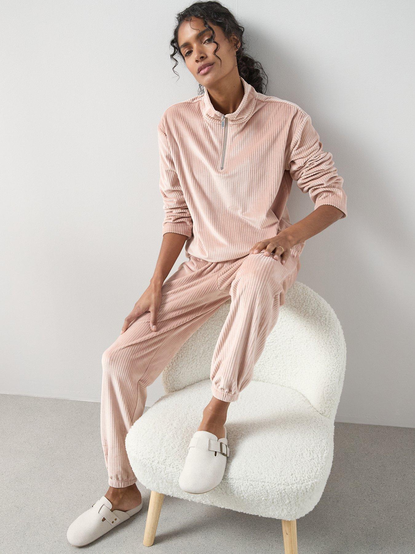 The Very Collection Velour Half Zip Fleece And Jogger Loungewear Set - Blush